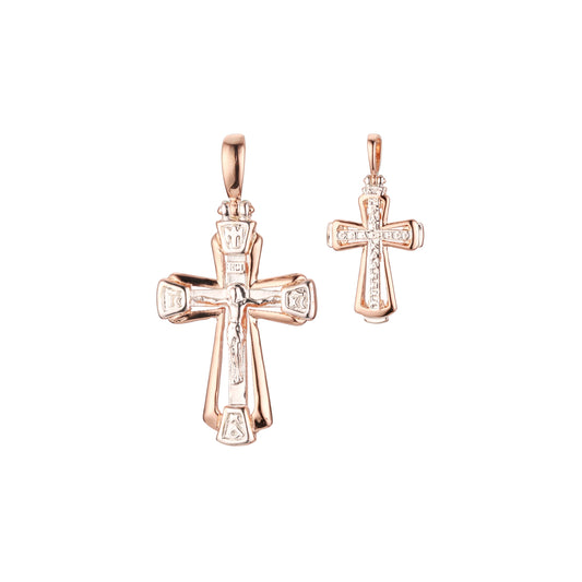 Colgante cruz de malta católica en Oro Rosa bicolor, baño de Oro 14K colores