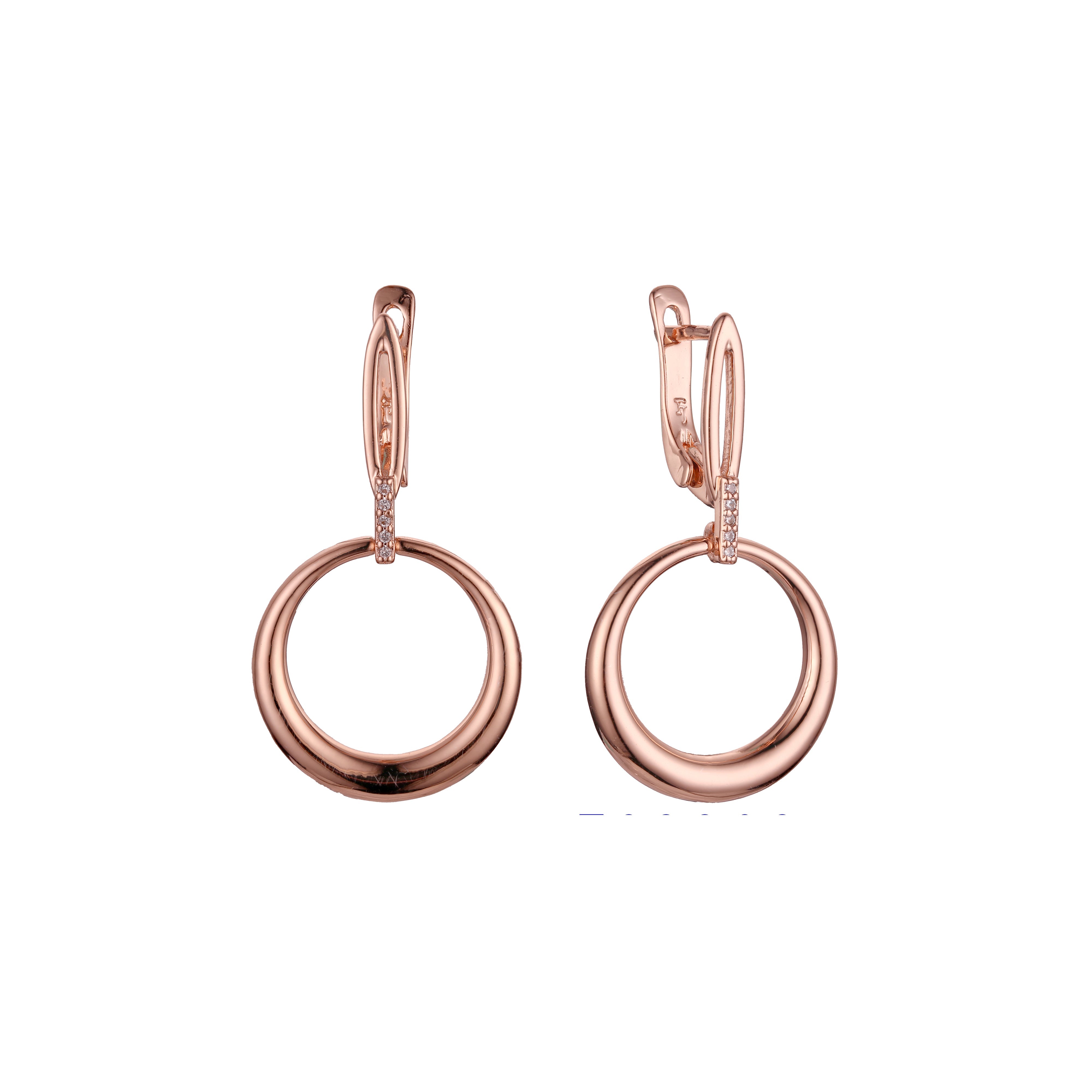 Aretes circulares colgantes en Oro 14K, oro rosa, baño de dos tonos