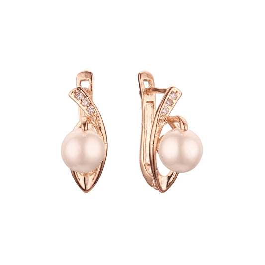 Aretes de Perlas en Oro de 14K, colores baño de Oro Rosa