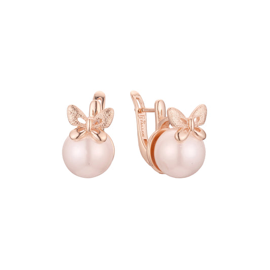 Aretes mariposa perla en Oro 14K, Oro Rosa, baño en dos colores