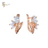 Luxurious cluster colorful CZs flower Rose Gold earrings