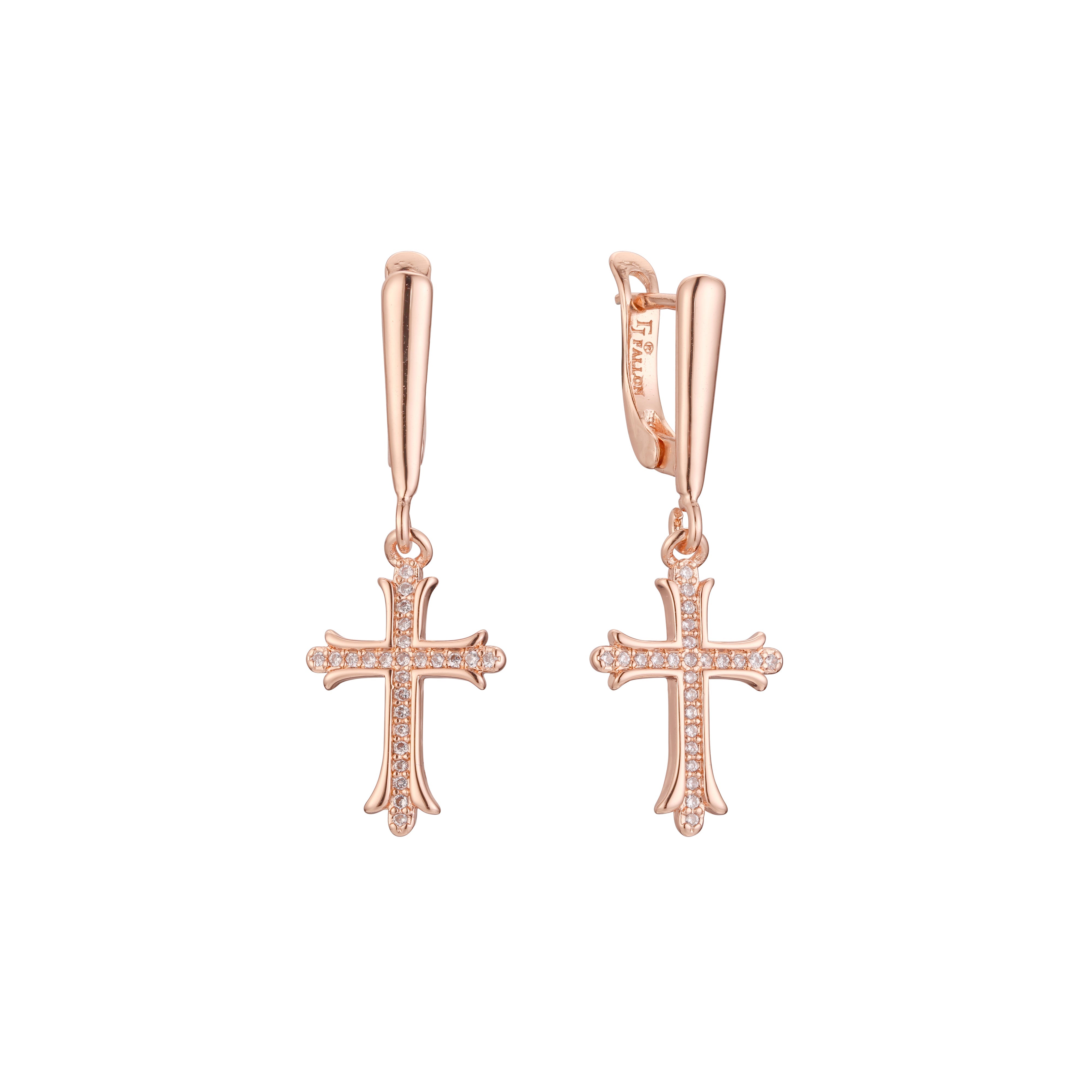 Cross cluster earrings in 14K Gold, Rose Gold plating colors