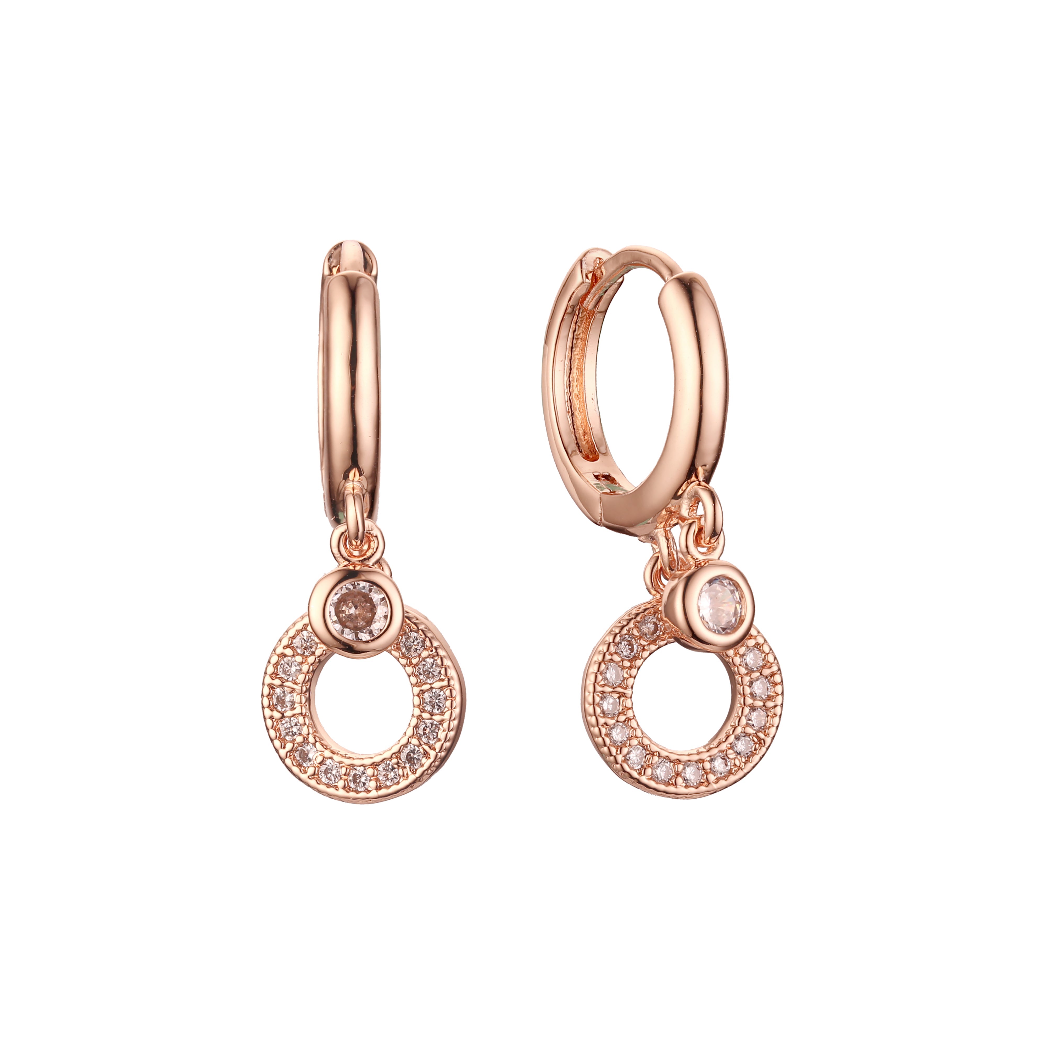 Pendientes colgantes Huggie en Oro 14K, colores baño de oro rosa