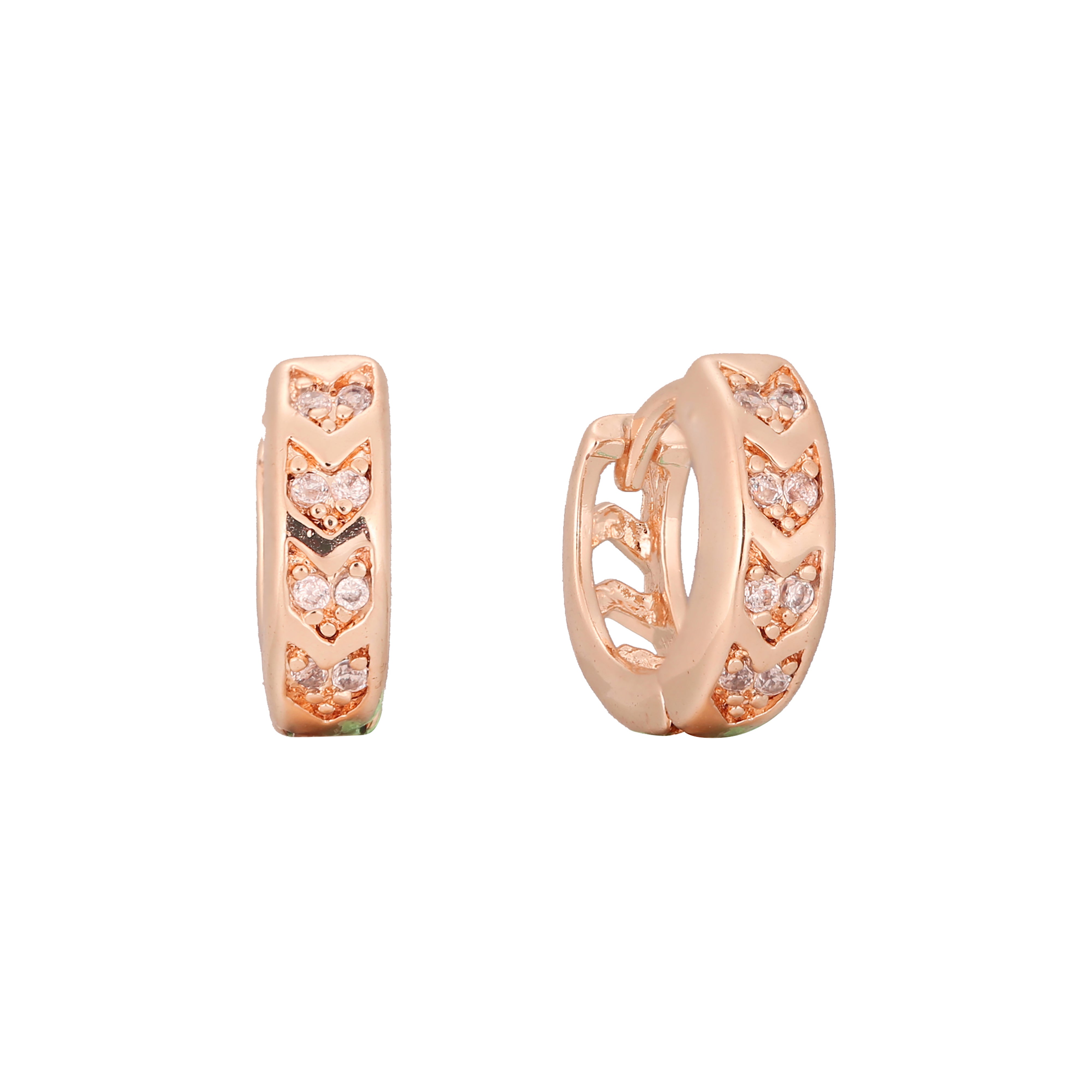 Pendientes huggie Chevron en Oro 14K, colores baño de oro rosa