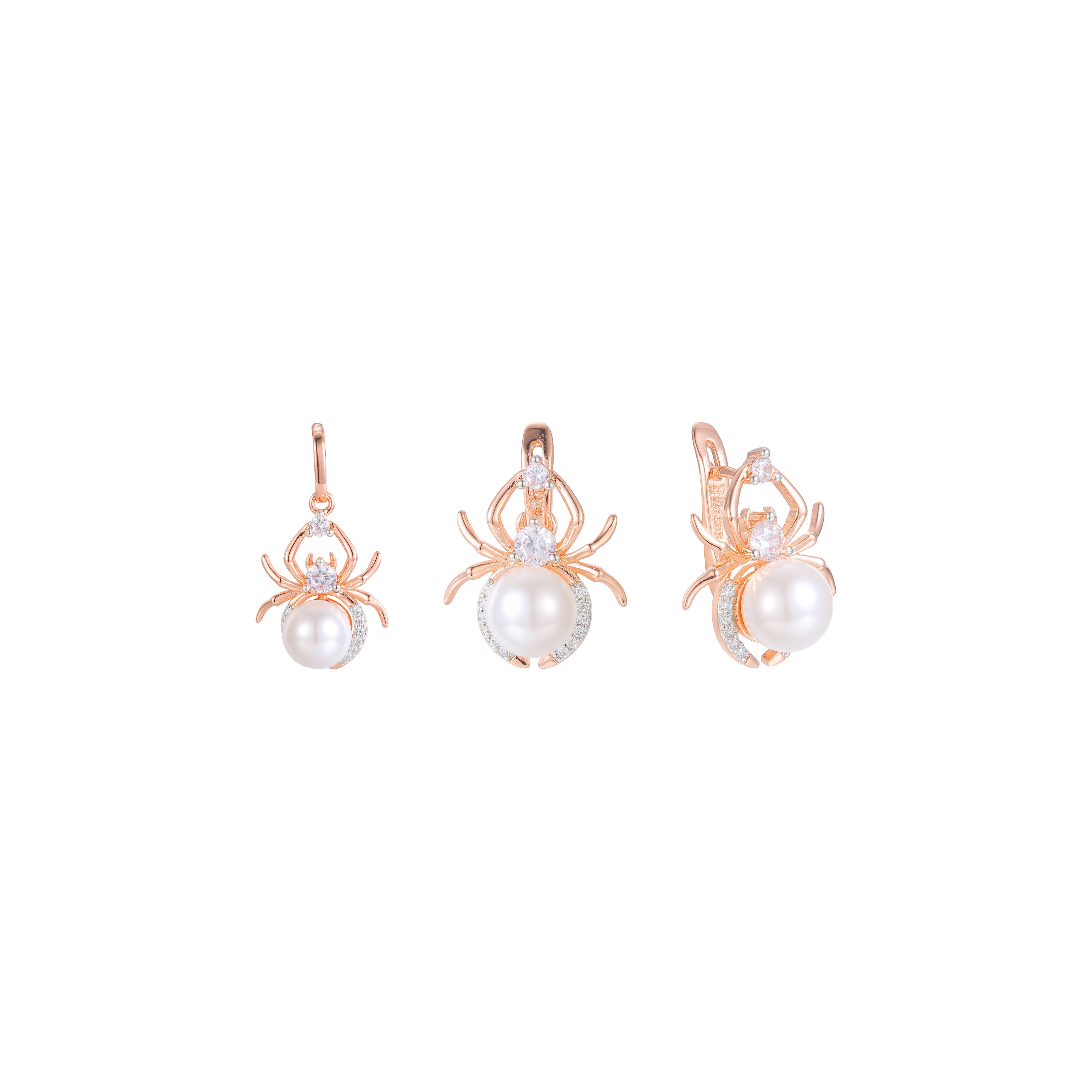 Rose Gold two tone spider pearl set