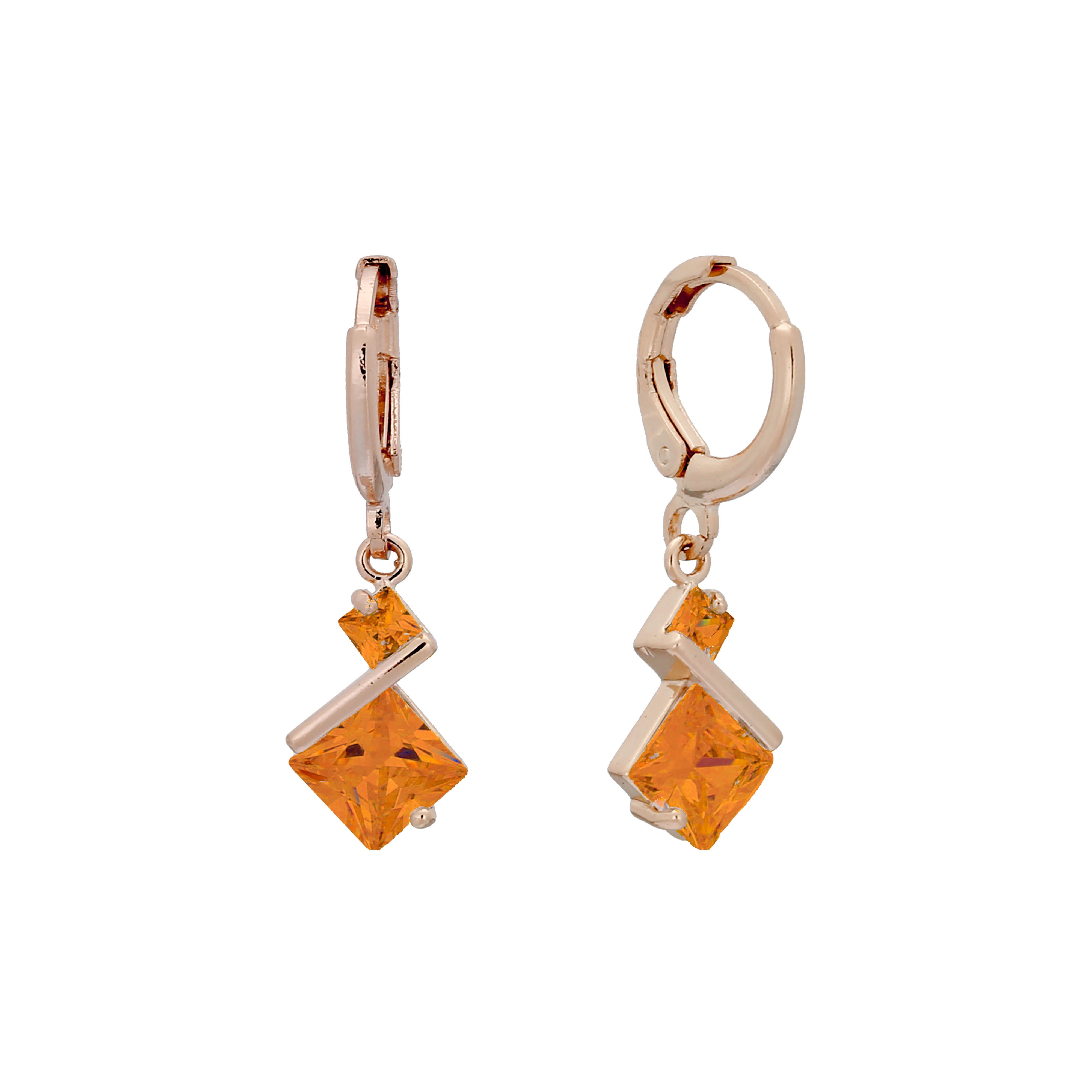 Rhombus solitaire big stone drop huggie earrings in 14K Gold, 18K Gold, Rose Gold plating colors