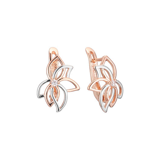 Leaves solitaire earrings in 14K Gold, Rose Gold, two tone plating colors