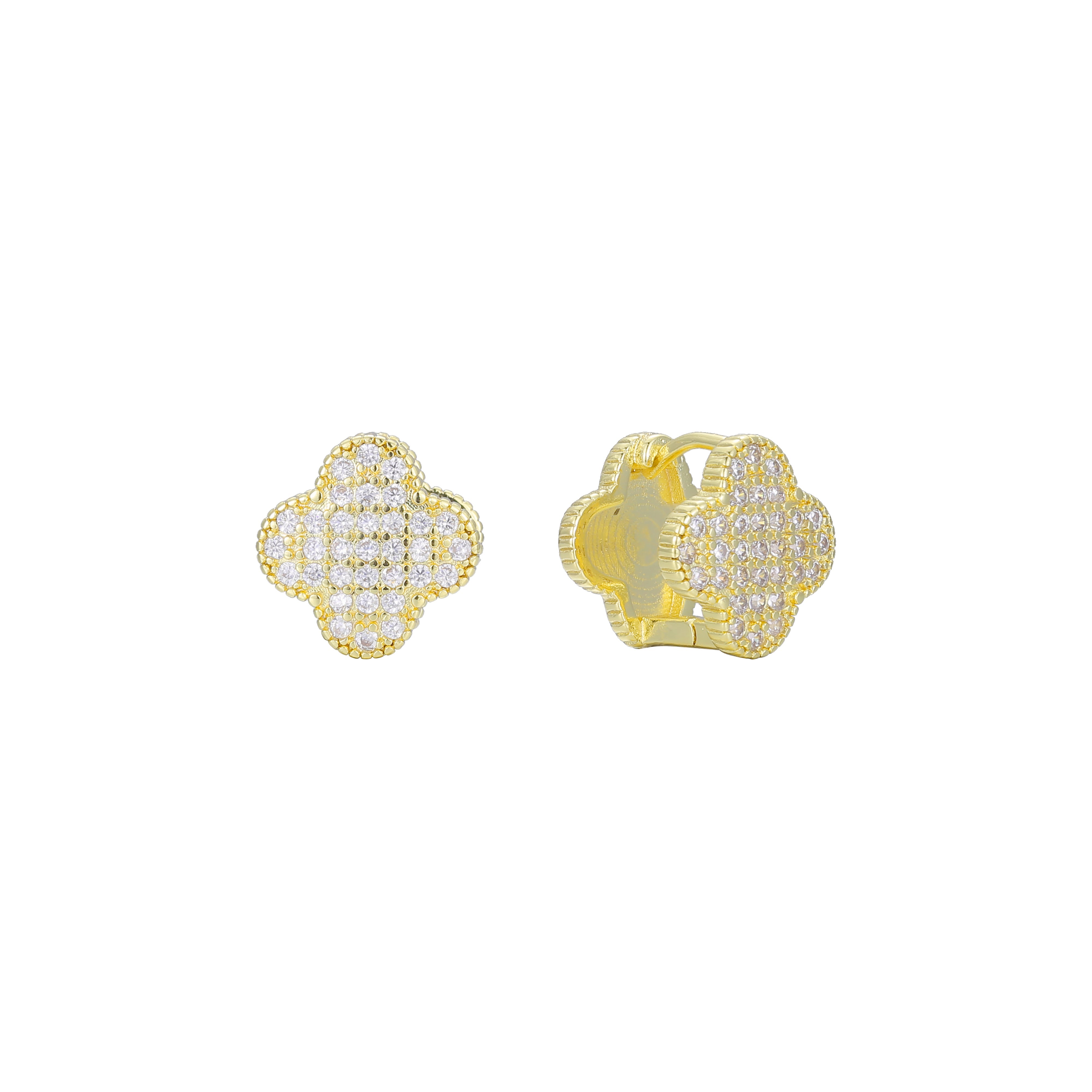 Brincos huggie Clover Cluster folheados a ouro 14K