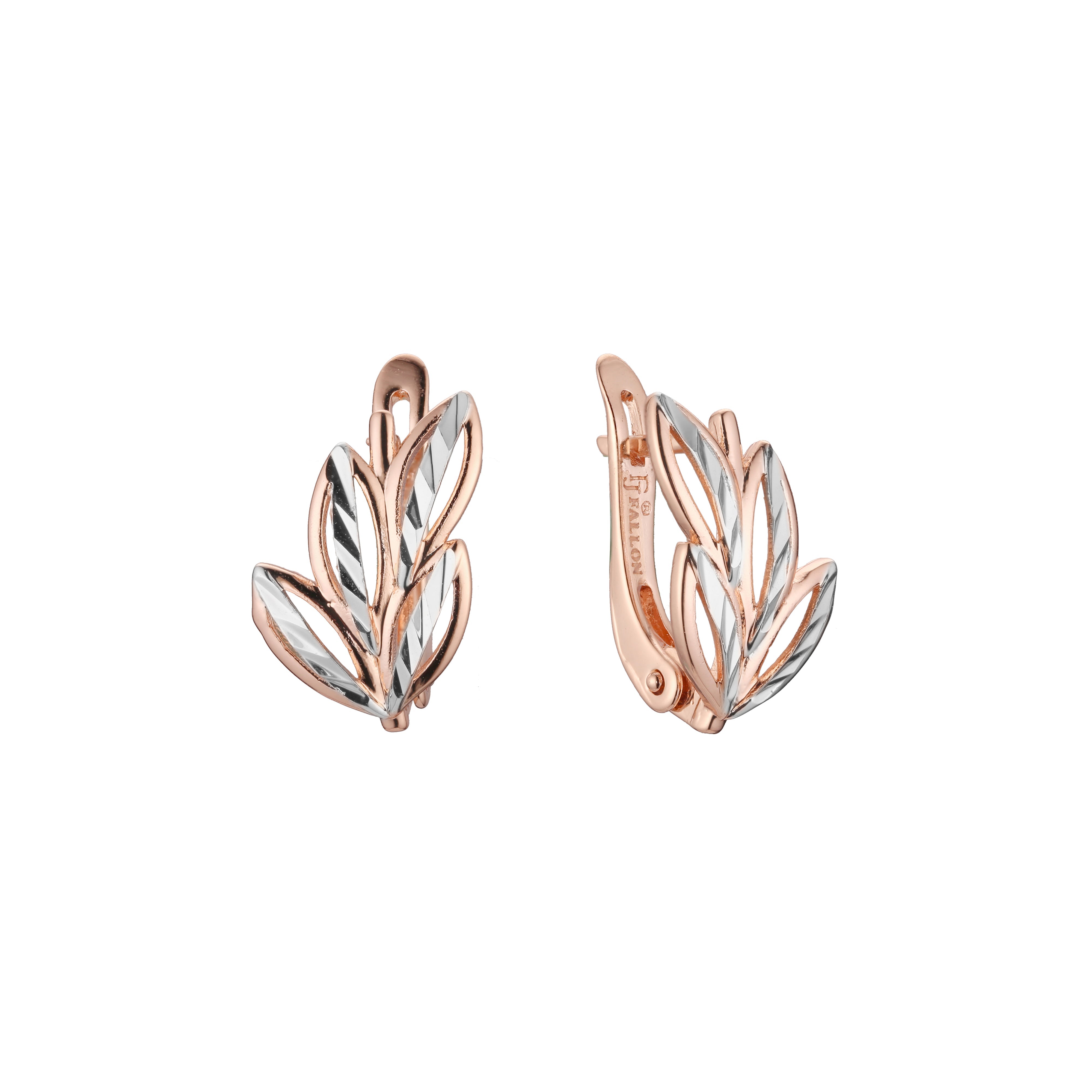 Brincos Leaves em ouro 14K, ouro rosa, duas cores de revestimento