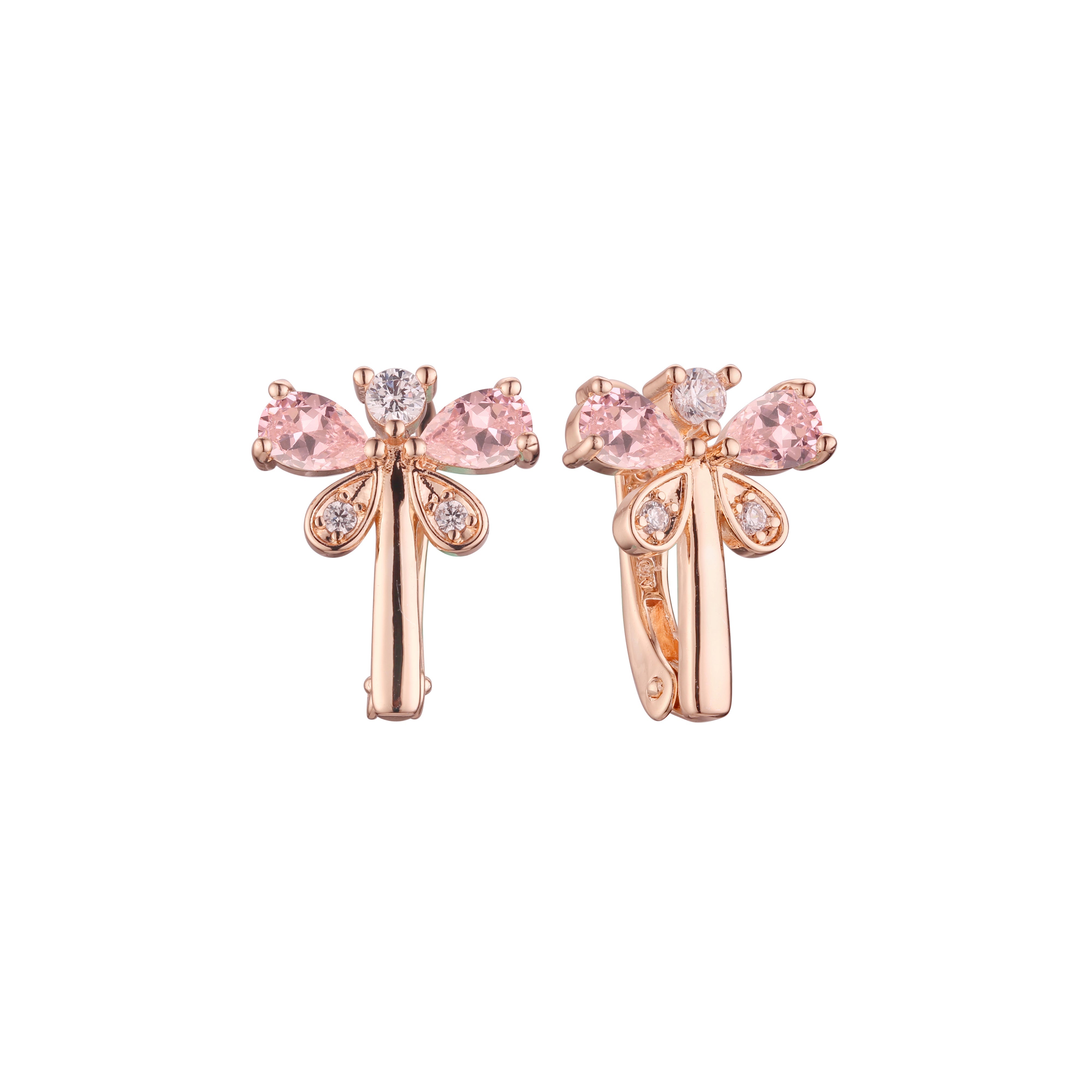 Dragonfly cluster earrings in 14K Gold, Rose Gold plating colors