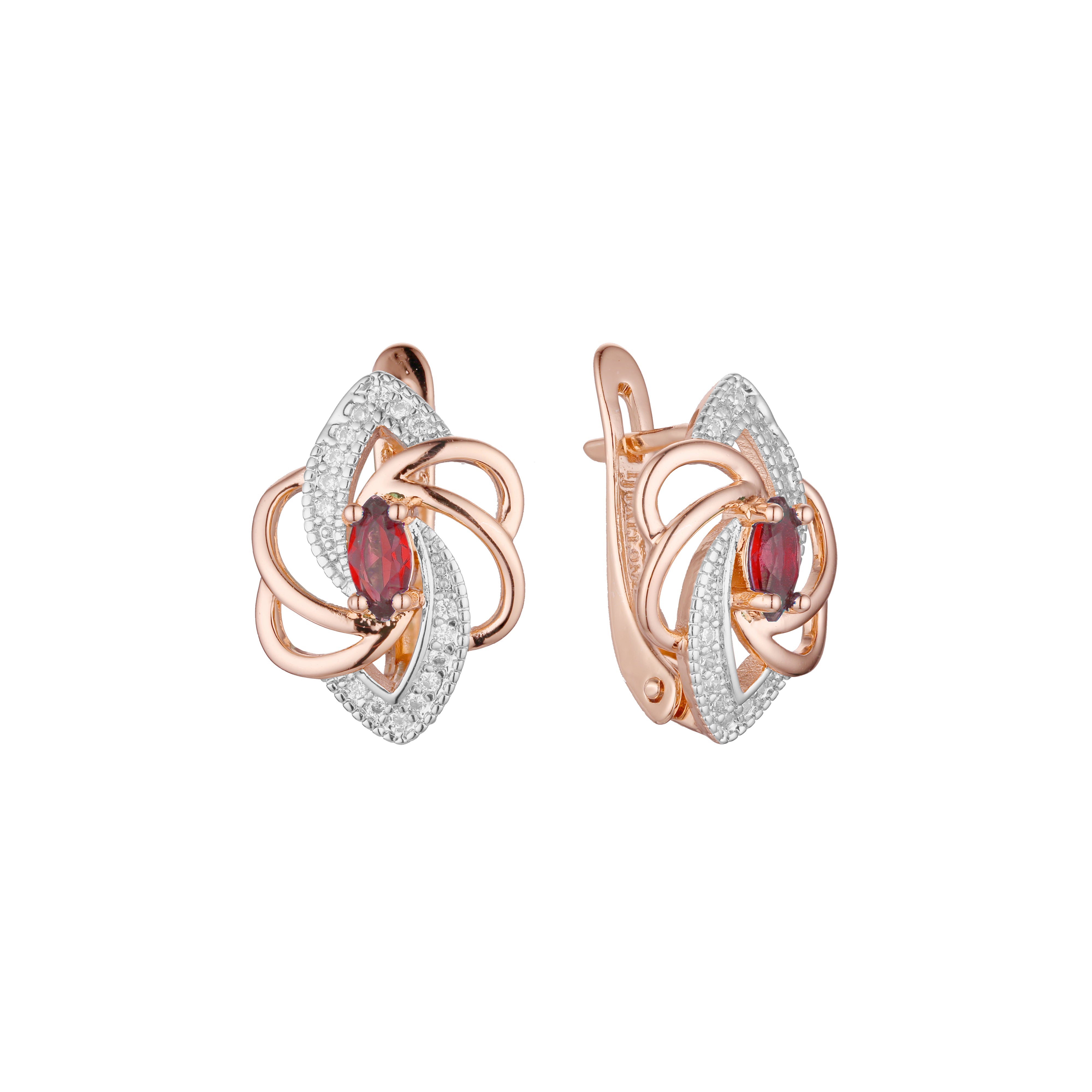 Solitaire flower earrings in 14K Gold, Rose Gold, two tone plating colors