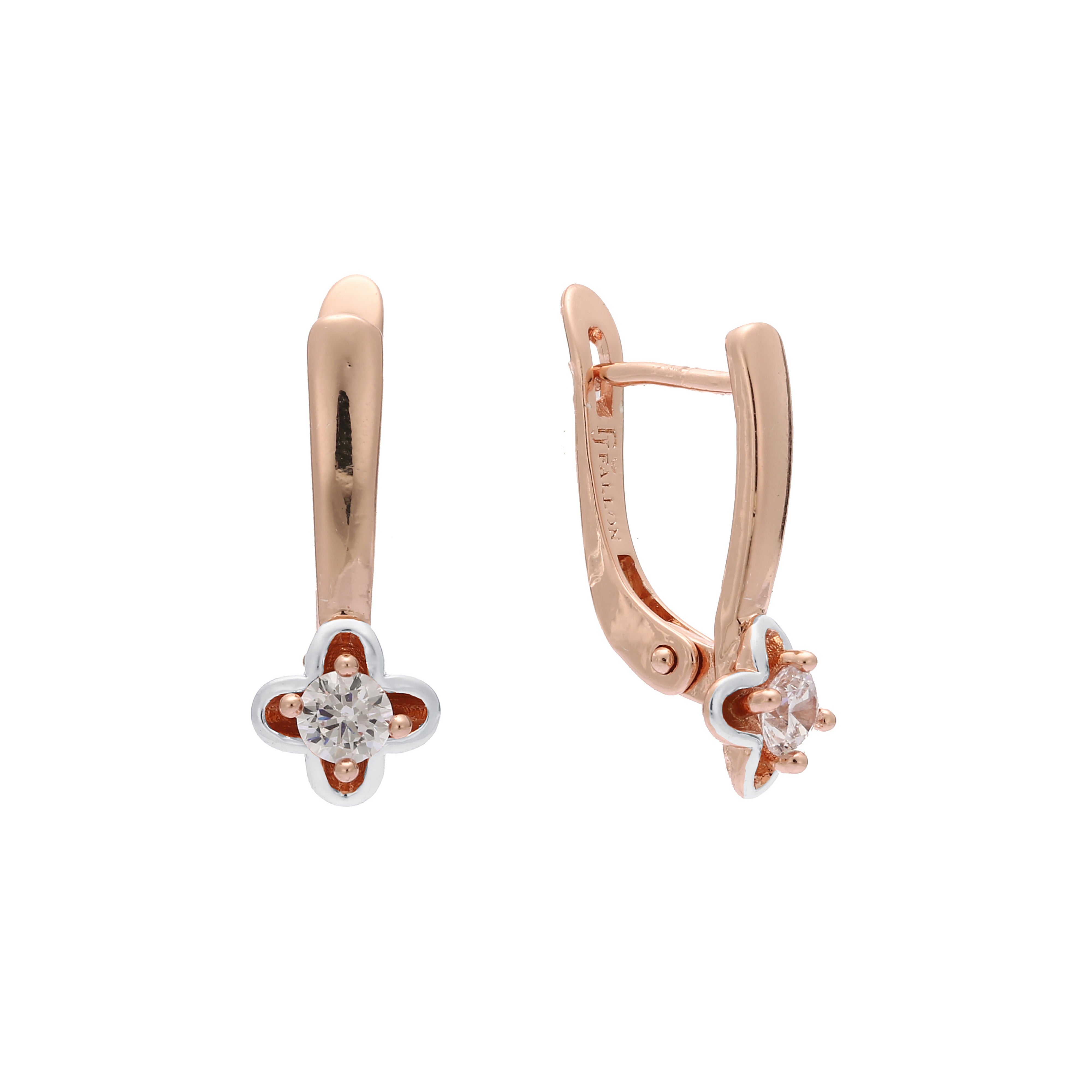 Aretes flor solitaria en colores baño de Oro 14K, Oro Blanco, Oro Rosa