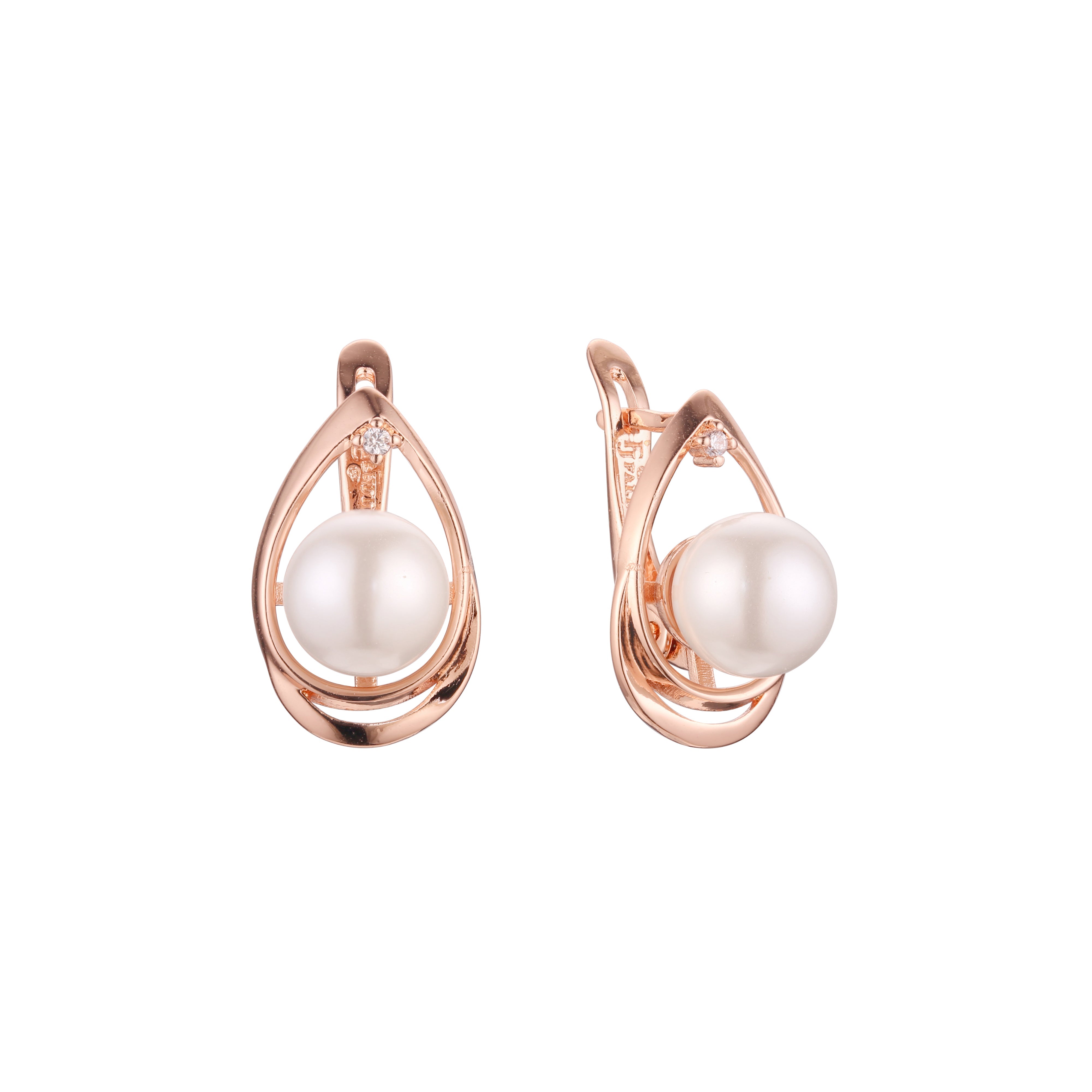 Aretes de perla solitaria en Oro de 14K, baño de Oro Rosa colores