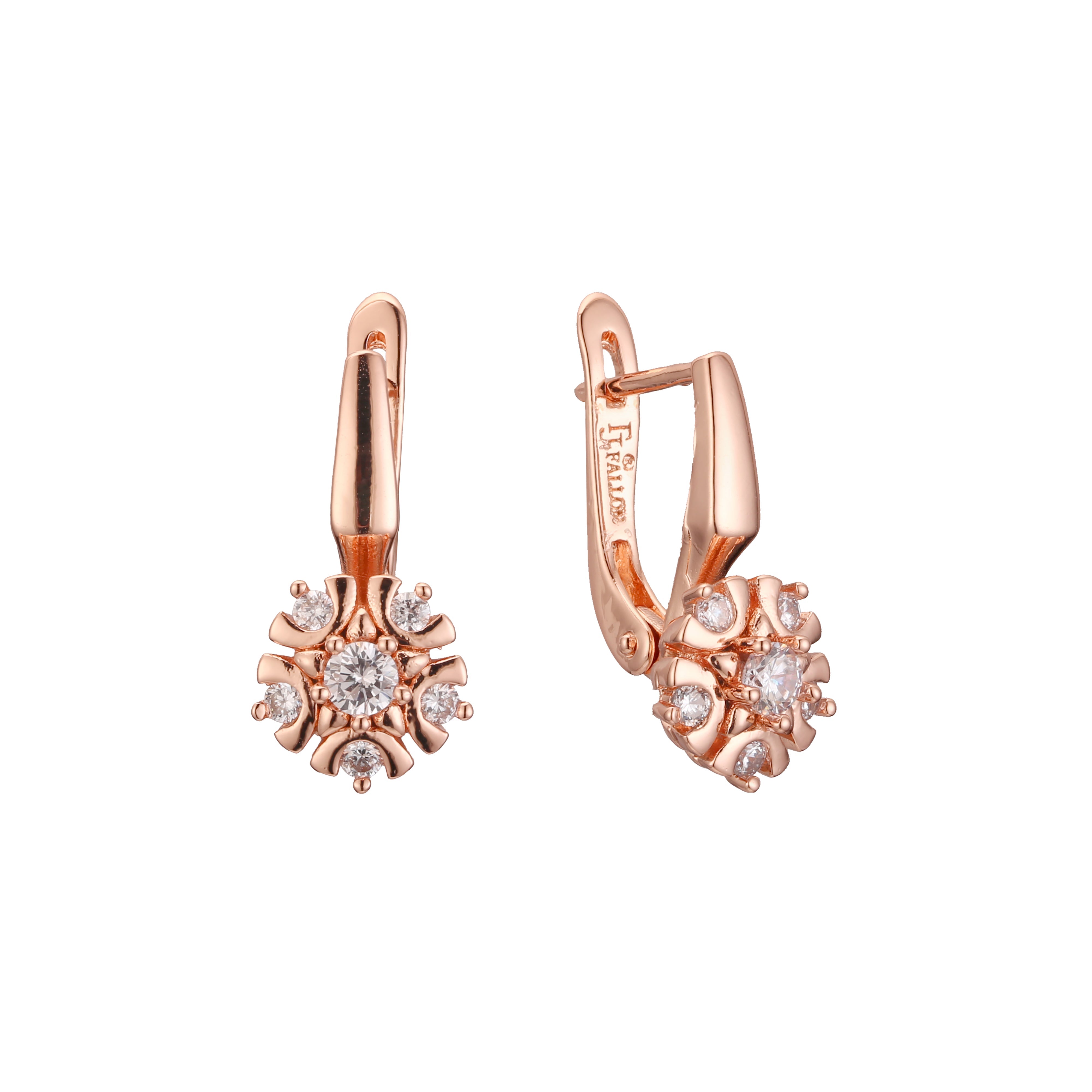 Flower earrings in 14K Gold, Rose Gold, two tone plating colors