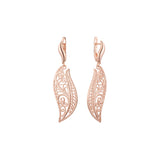 Aretes de hojas y ondas en Oro de 14K, baño de Oro Rosa colores