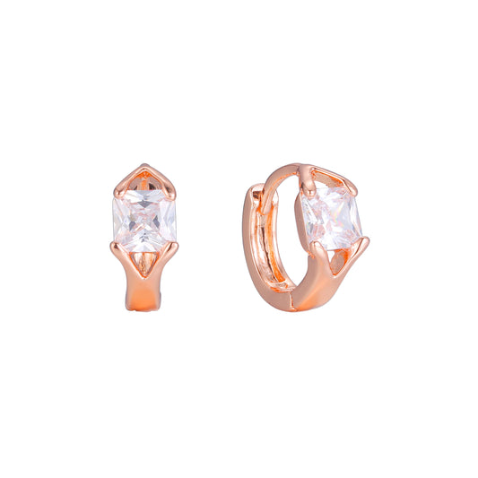 Solitaire huggie earrings in 14K Gold, Rose Gold plating colors