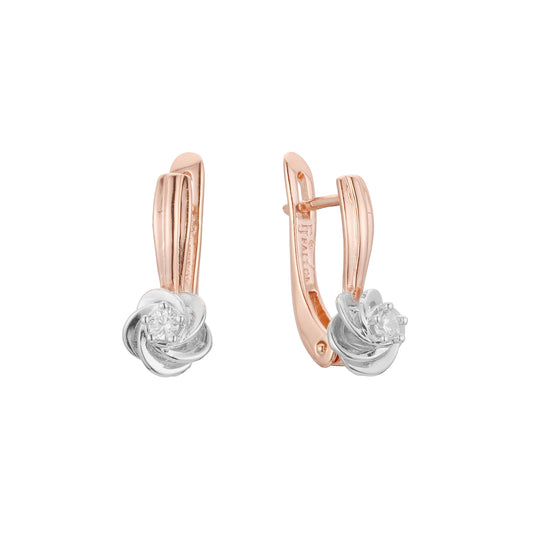 Aretes flor solitario en Oro 14K, Oro Rosa, baño en dos tonos