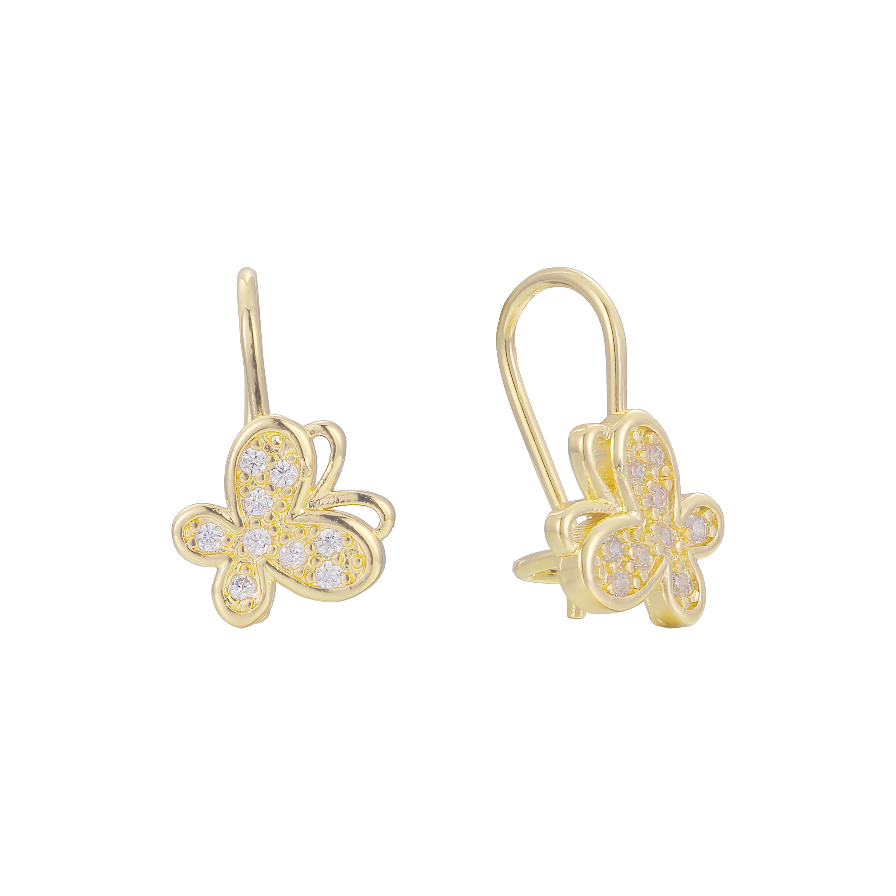 Cluster butterfly wire hook 14K Gold, Rose Gold child earrings