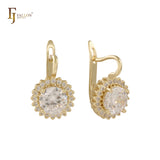 Great Halo Circle white CZs paved 14K Gold, Rose Gold, White Gold earrings