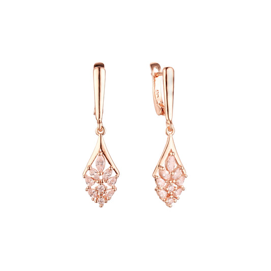 Brincos de gota Cluster em ouro 14K, cores banhadas a ouro rosa