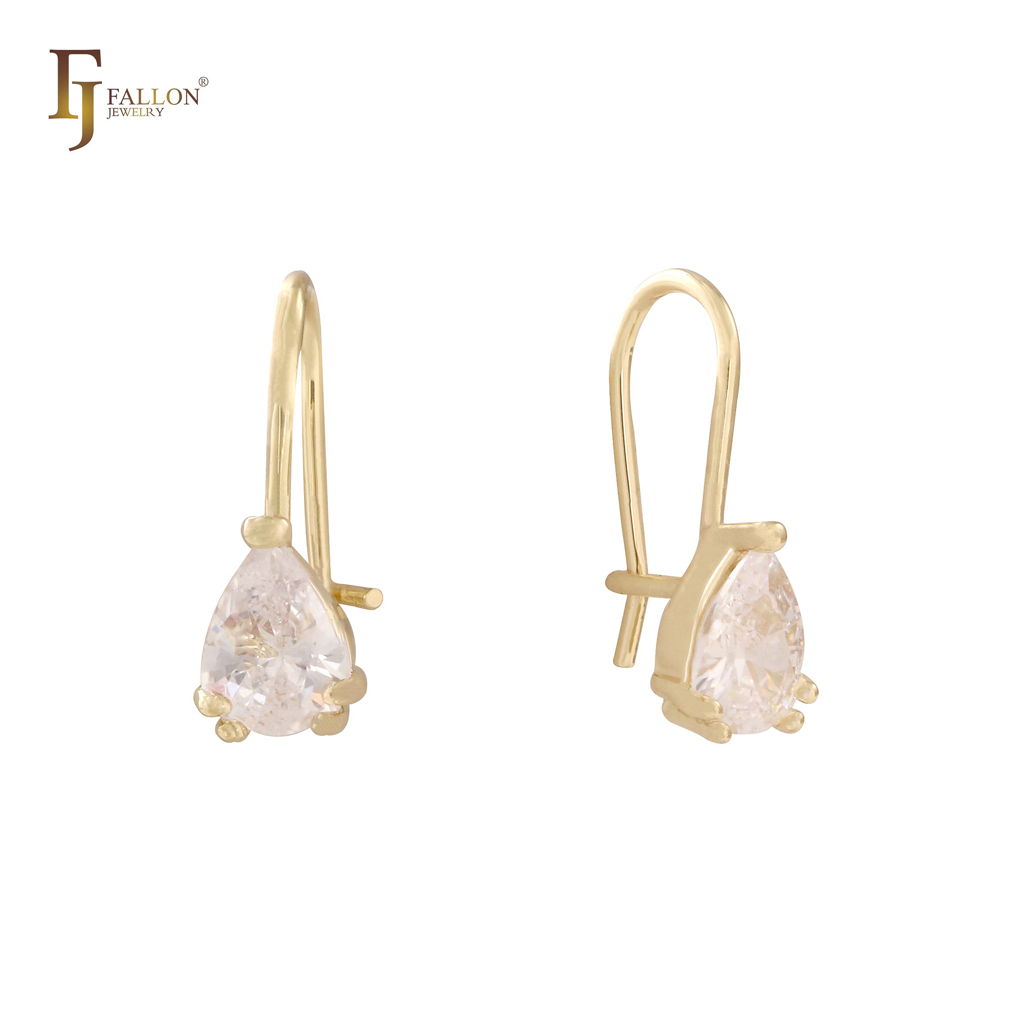 Teardrop white CZ Wire Hook 14K Gold, White Gold Child earrings