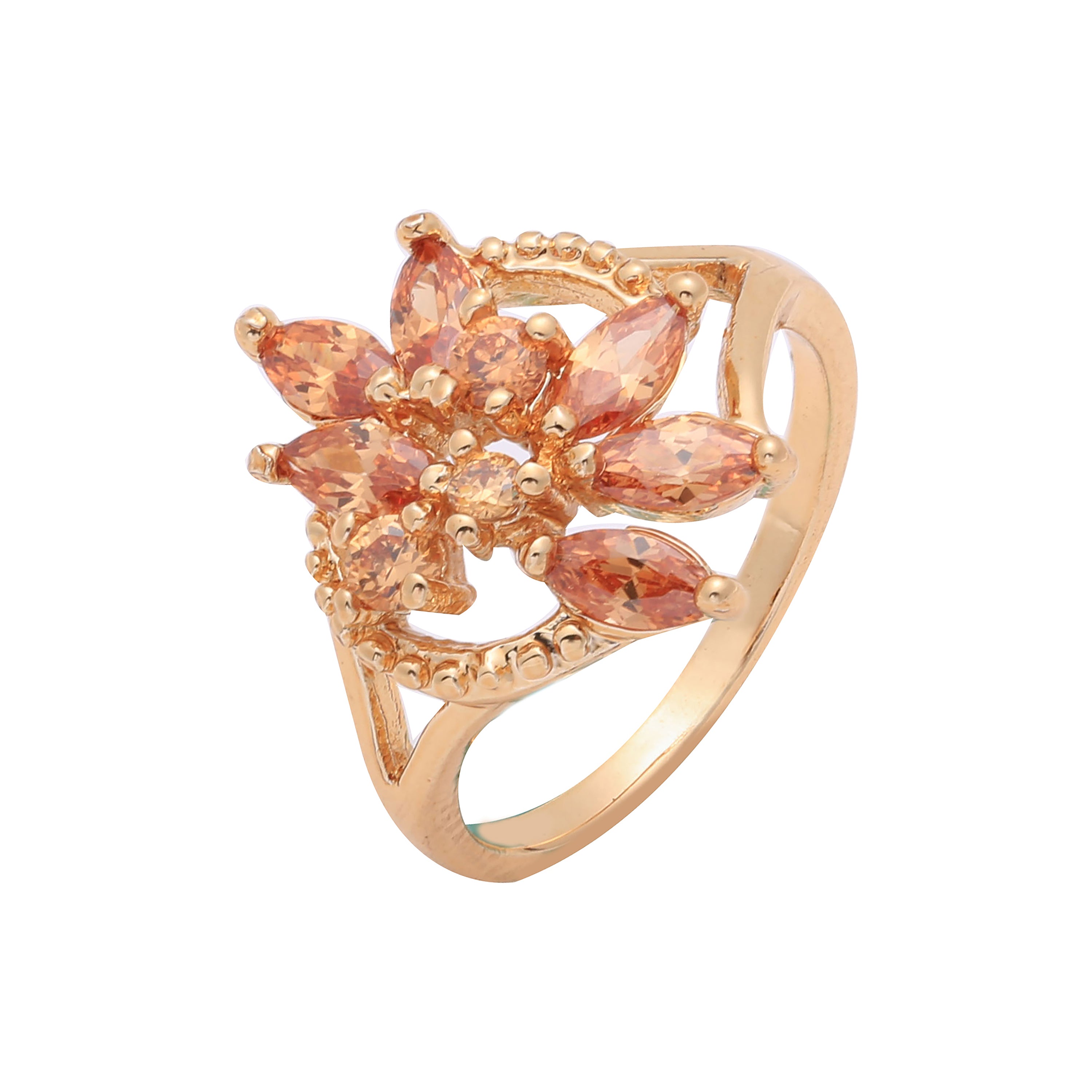 Racimo de flores de moda naranja CZ Anillos de oro rosa