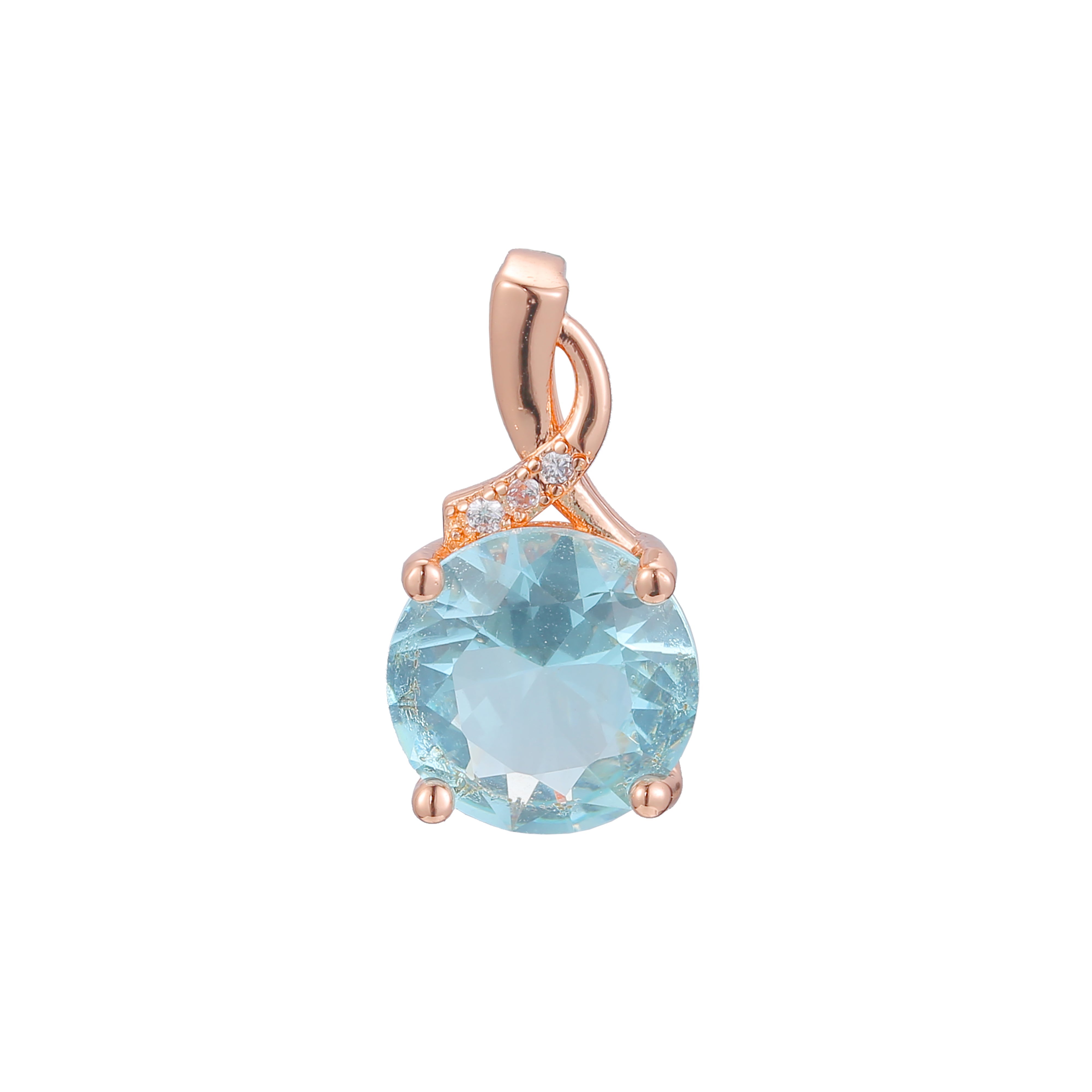 Solitaire rounded colorful cz 14K Gold, Rose Gold two tone pendant