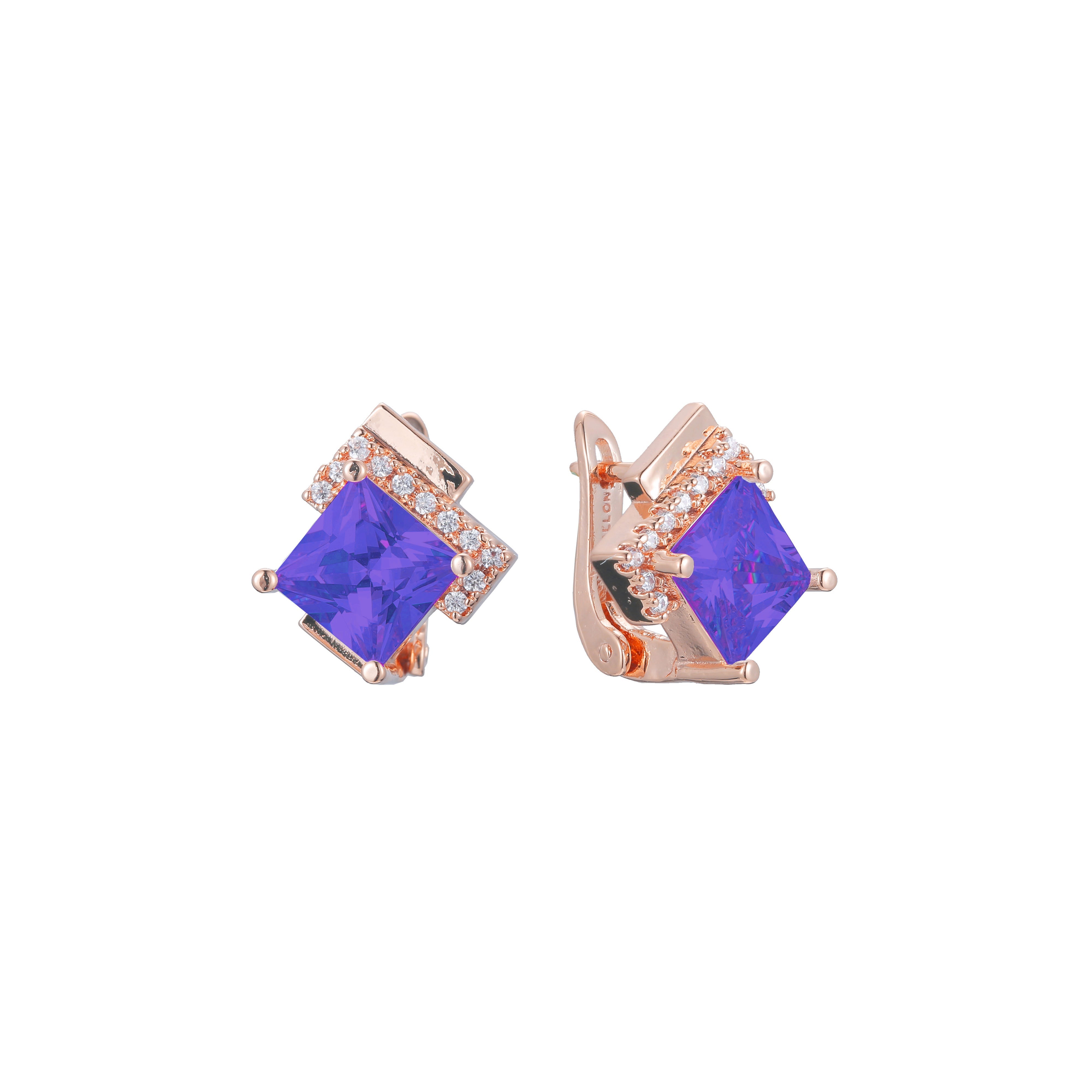 Solitaire emerald cut big stone earrings in 14K Gold, 18K Gold, Rose Gold plating colors