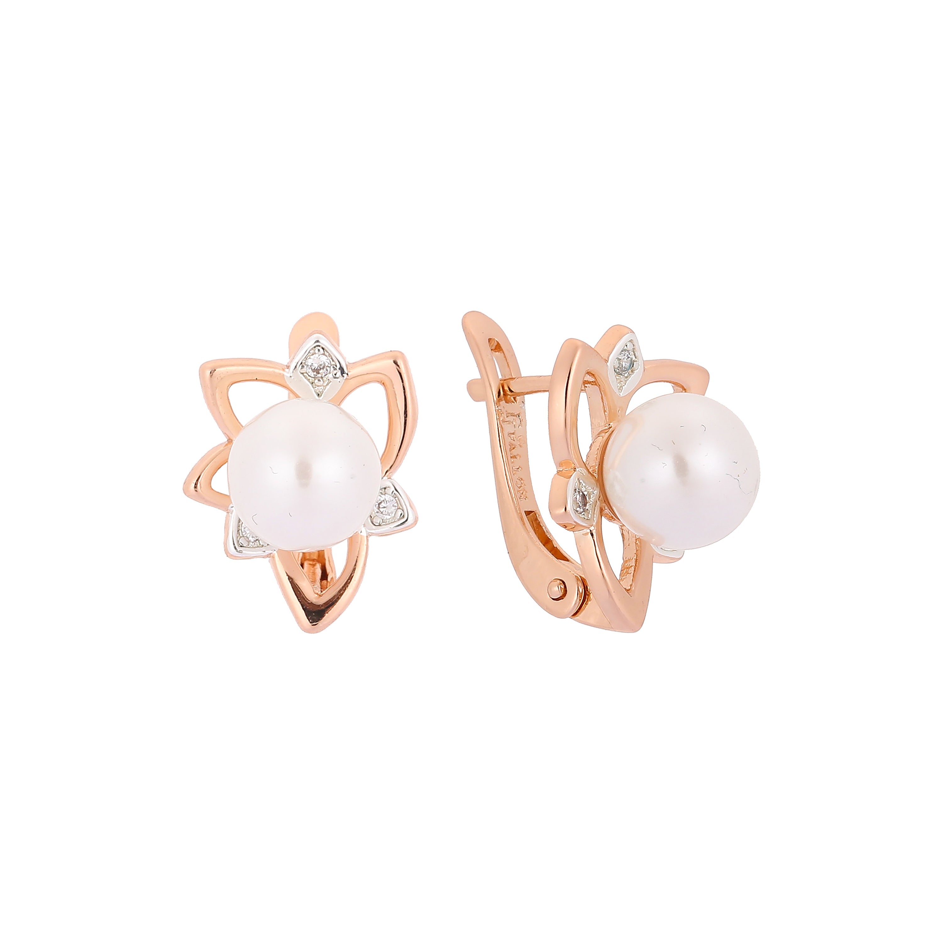 Aretes de Perlas en Oro de 14K, baño de Oro Rosa en dos colores