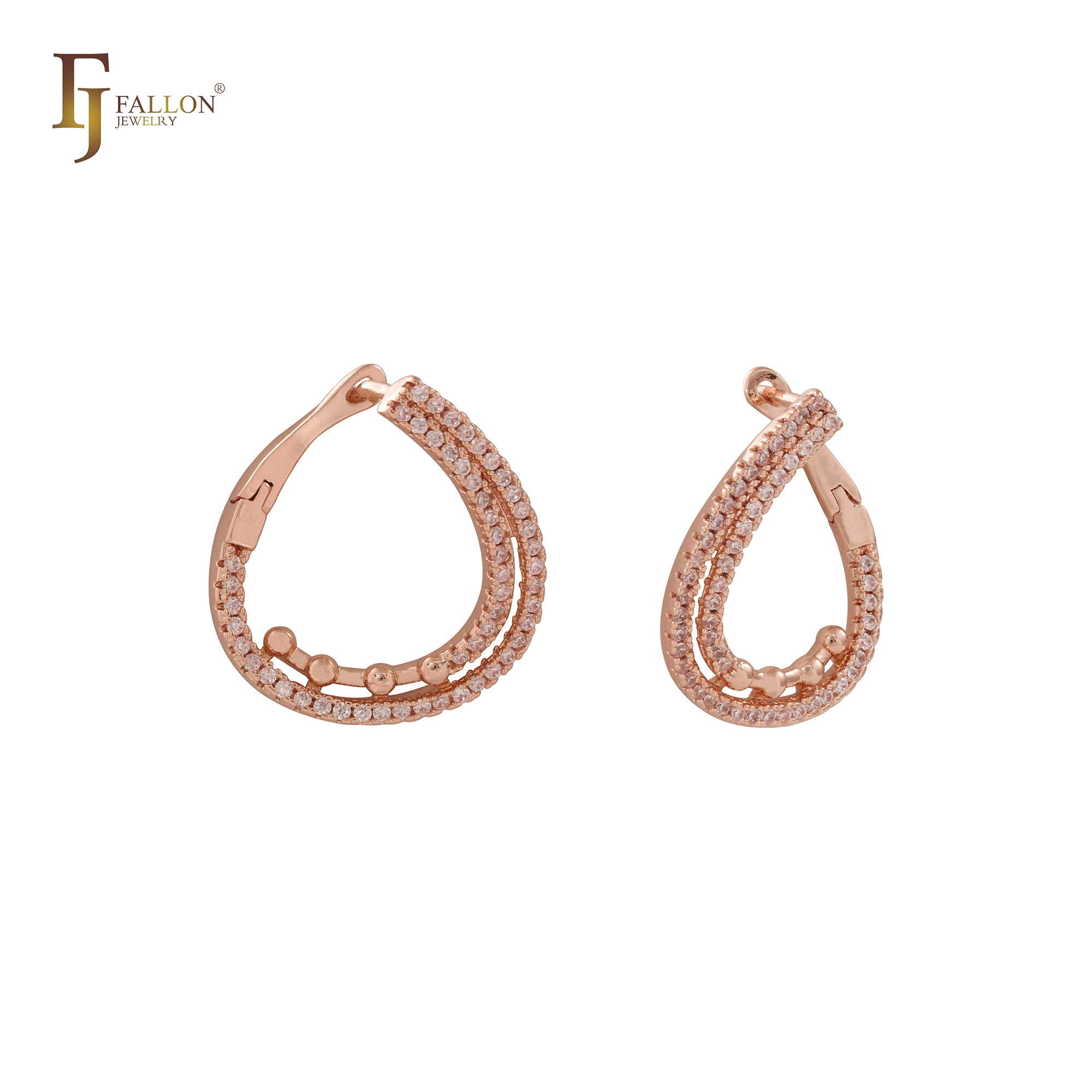 Twisted paved white czs 14K Gold,Rose Gold earrings