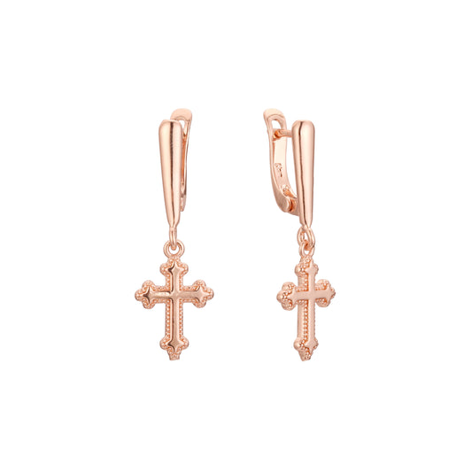 Pendientes Cruz en Oro de 14K, baño de Oro Rosa colores