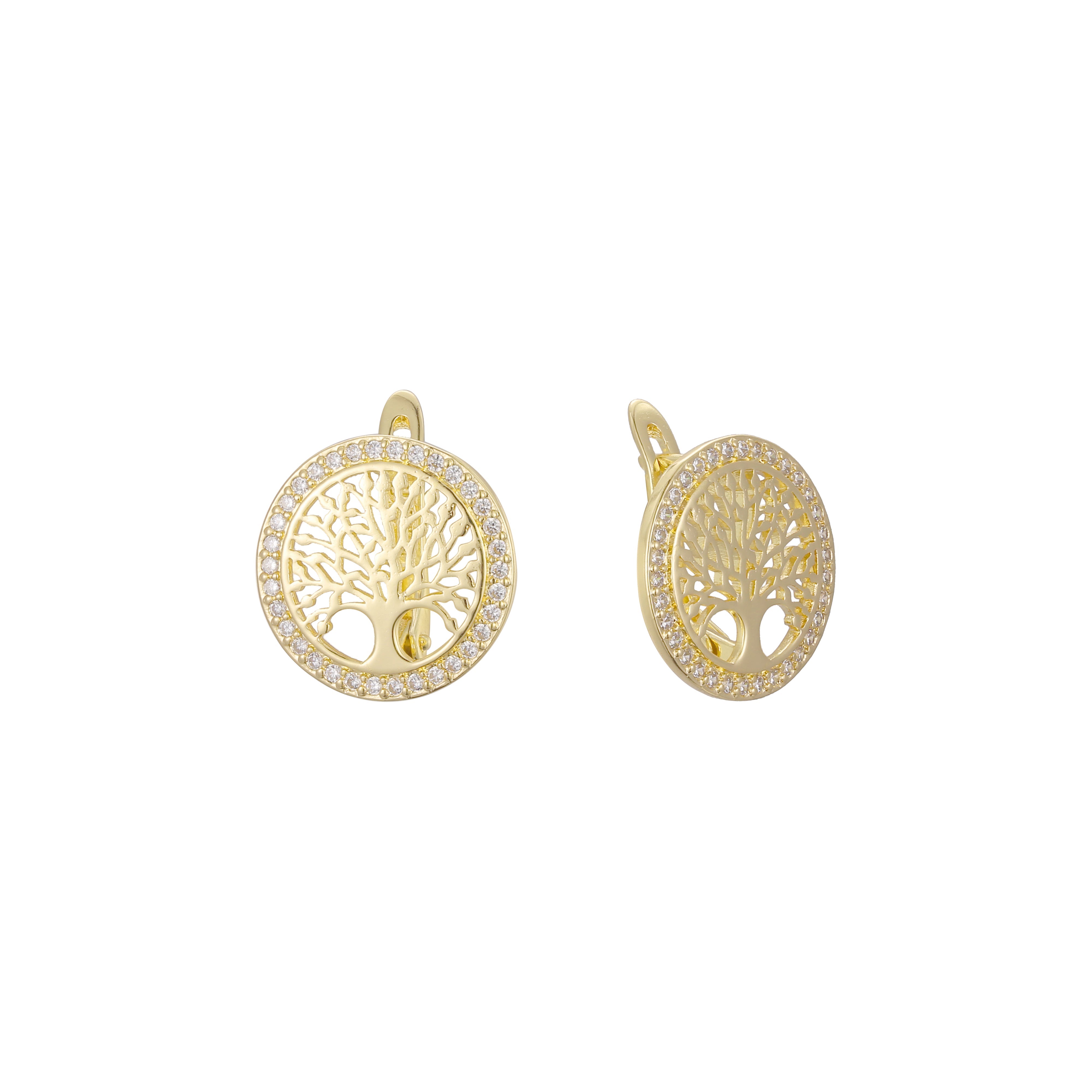 Aretes de racimo de árboles con halo en Oro 14K, oro rosa, baño de dos tonos