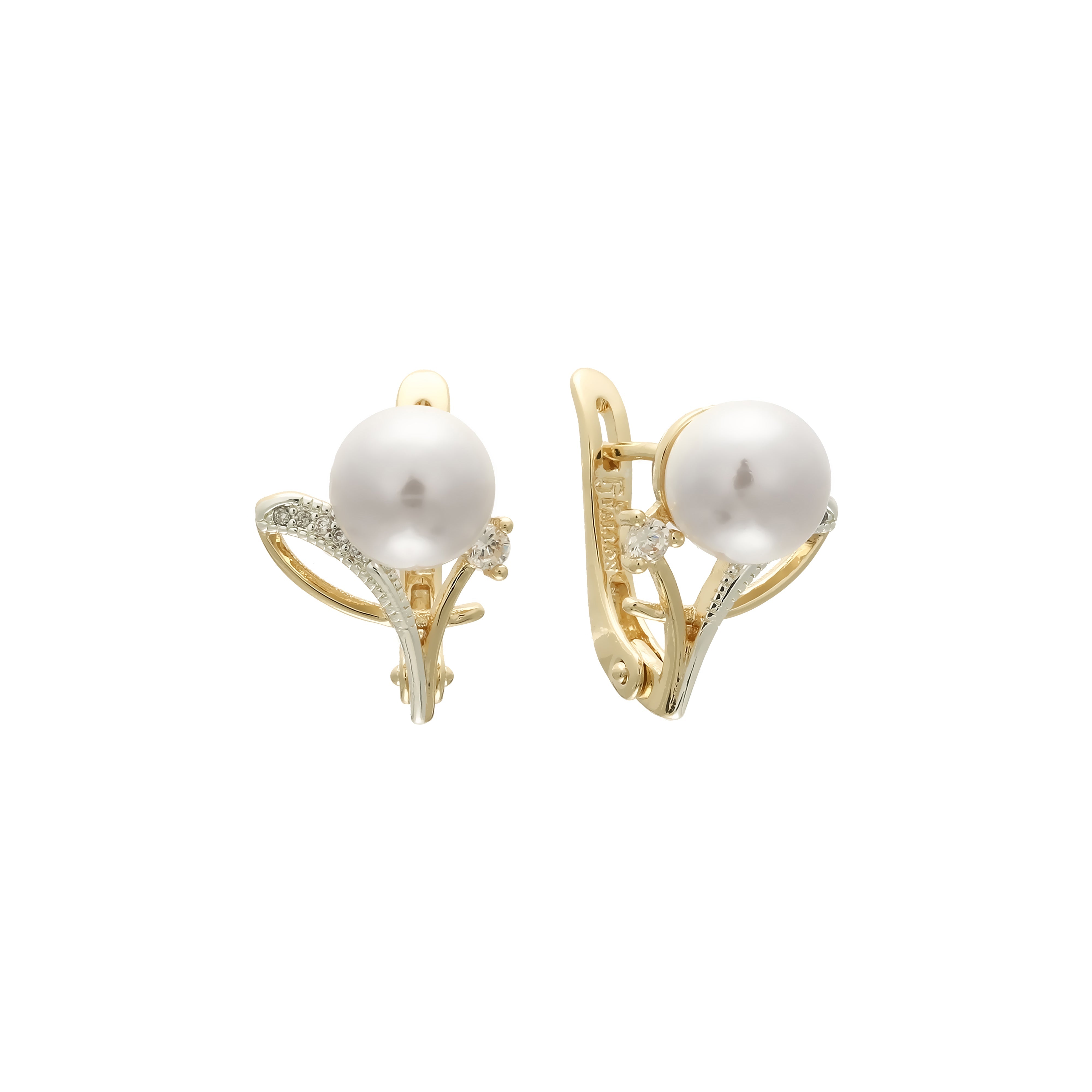 Pearl earrings in 14K Gold, Rose Gold, two tone plating colors