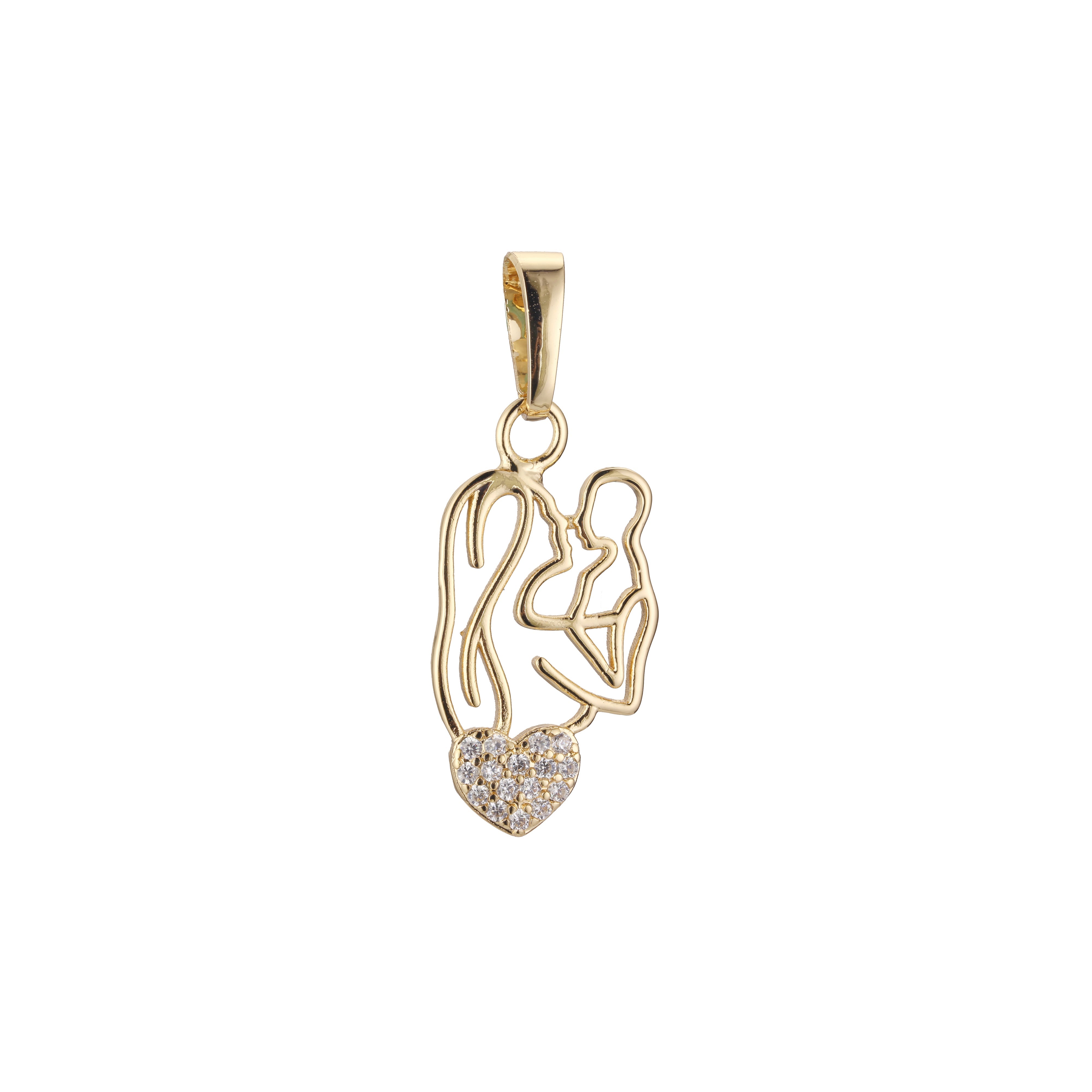 Mom holding kid pendant in Rose Gold two tone, 14K Gold plating colors