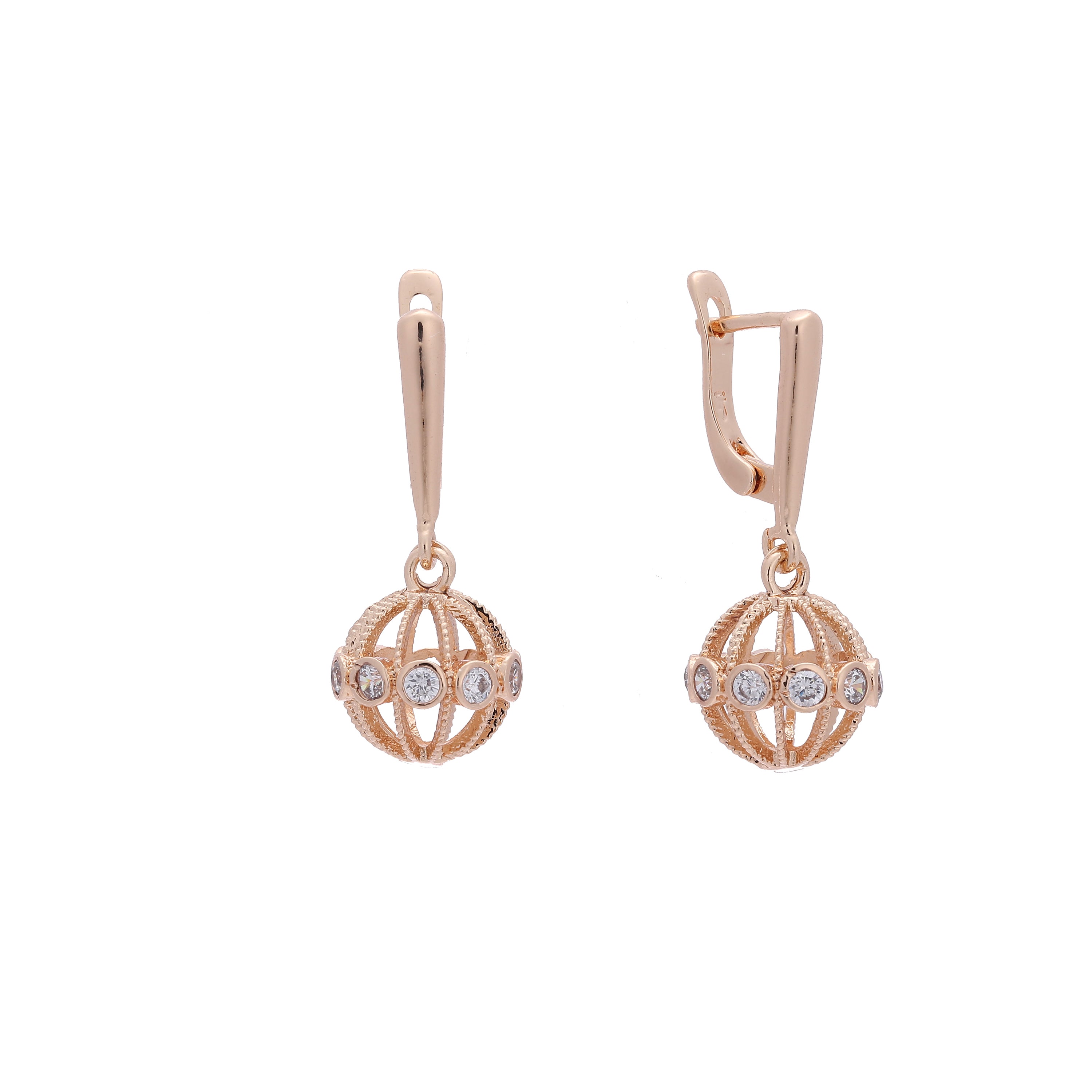 Cage of sphere paved white cz Rose Gold earrings