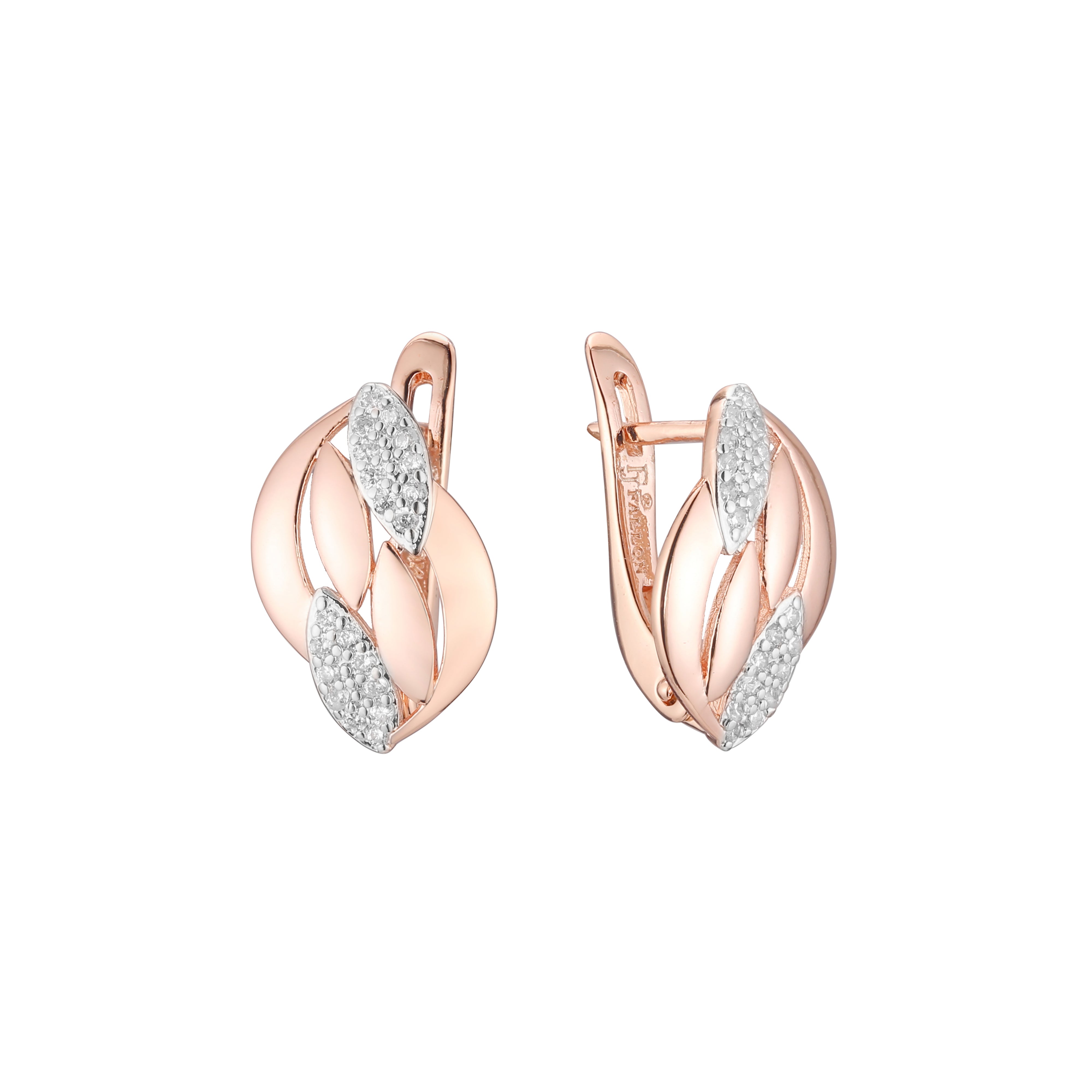 Leaves cluster earrings in 14K Gold, Rose Gold, two tone plating colors