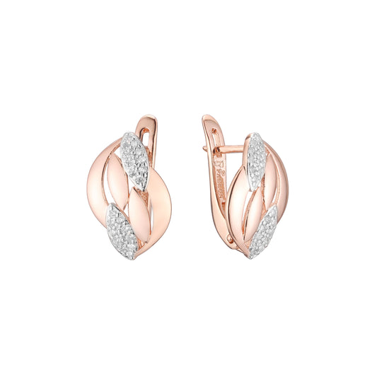 Aretes de racimo de hojas en Oro 14K, oro rosa, baño de dos tonos