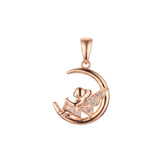 Fairy and the moon pendant in Rose Gold, two tone plating colors