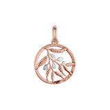 Pingente de folhas e frutas circulares em ouro rosa de dois tons, cores banhadas a ouro 14K