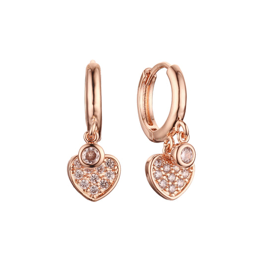 Heart cluster huggie drop earrings in 14K Gold, Rose Gold plating colors