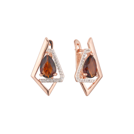 Solitaire big stone earrings in Rose Gold, two tone plating colors