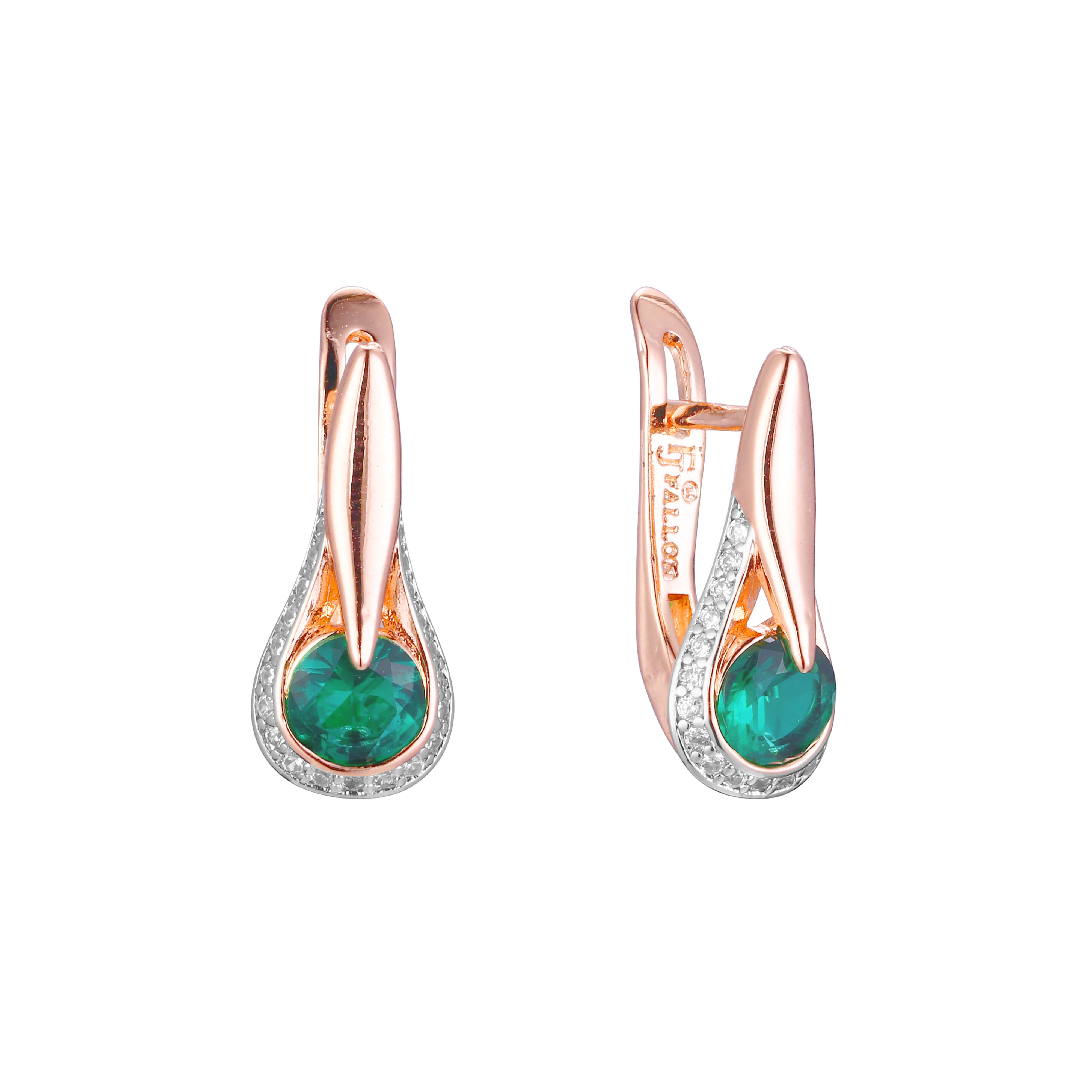 Solitaire big stone earrings in 14K Gold, Rose Gold, two tone plating colors