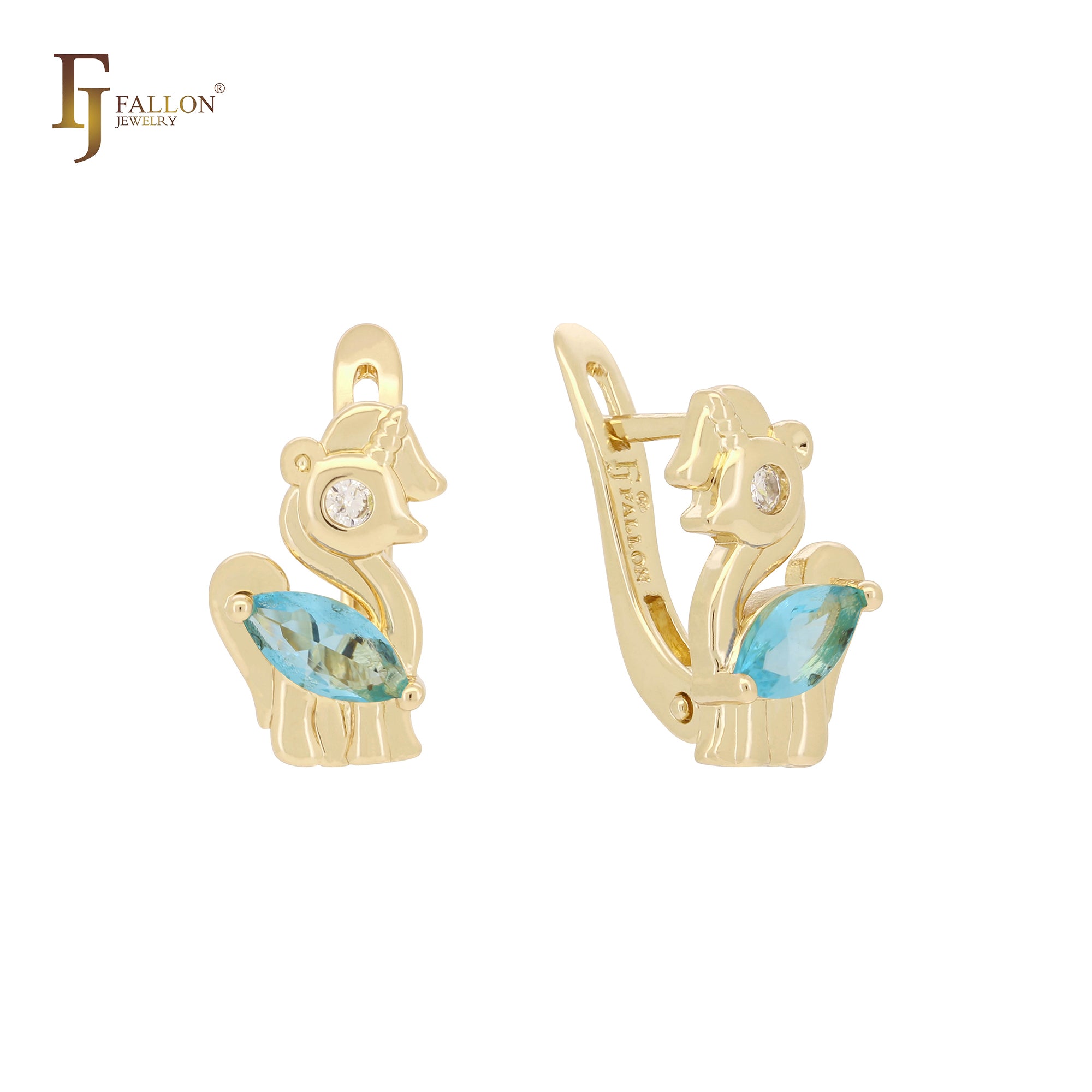 Unicorn solitaire CZ 14K Gold child earrings