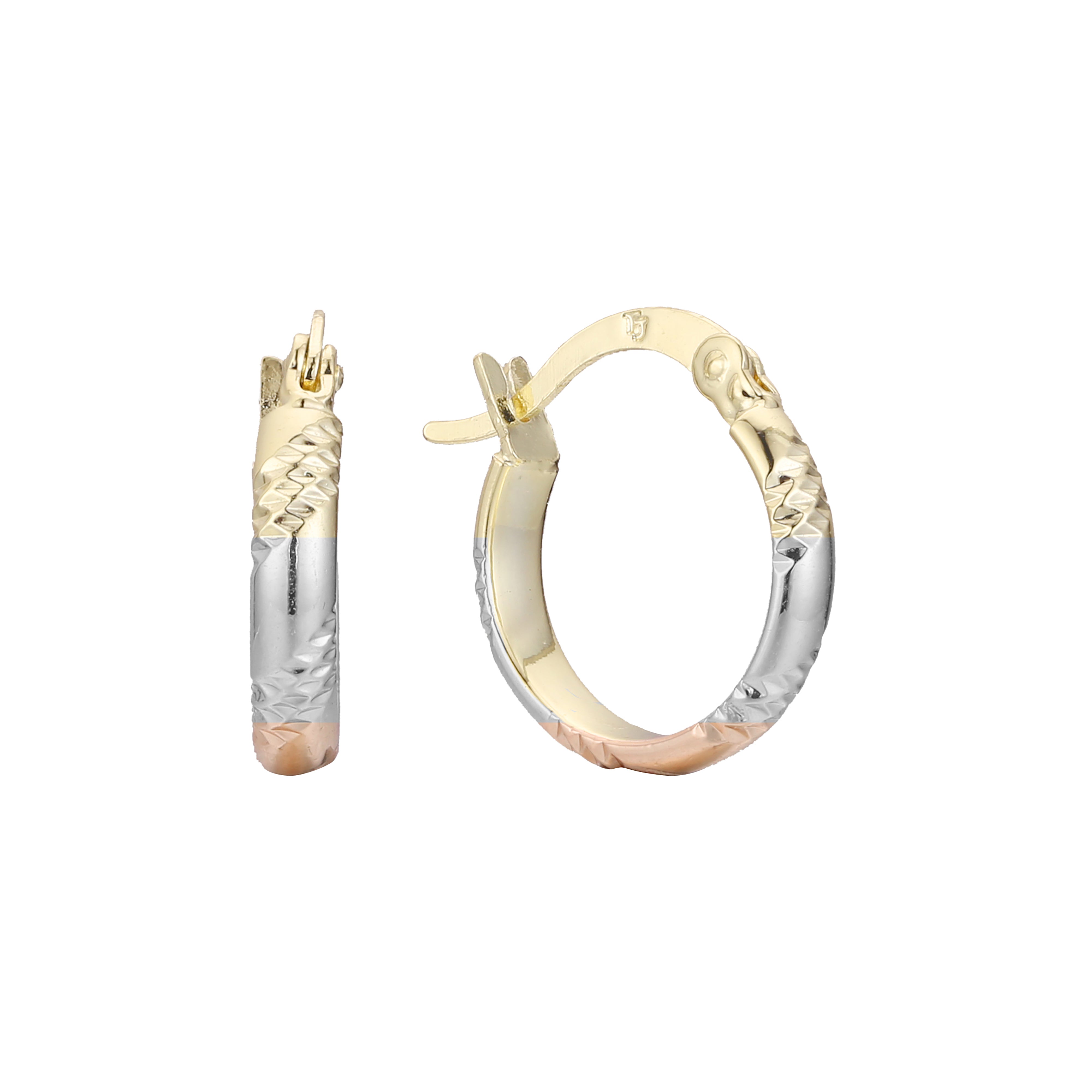 Aretes tipo argolla en Oro 14K, Oro Rosa, baño en dos colores