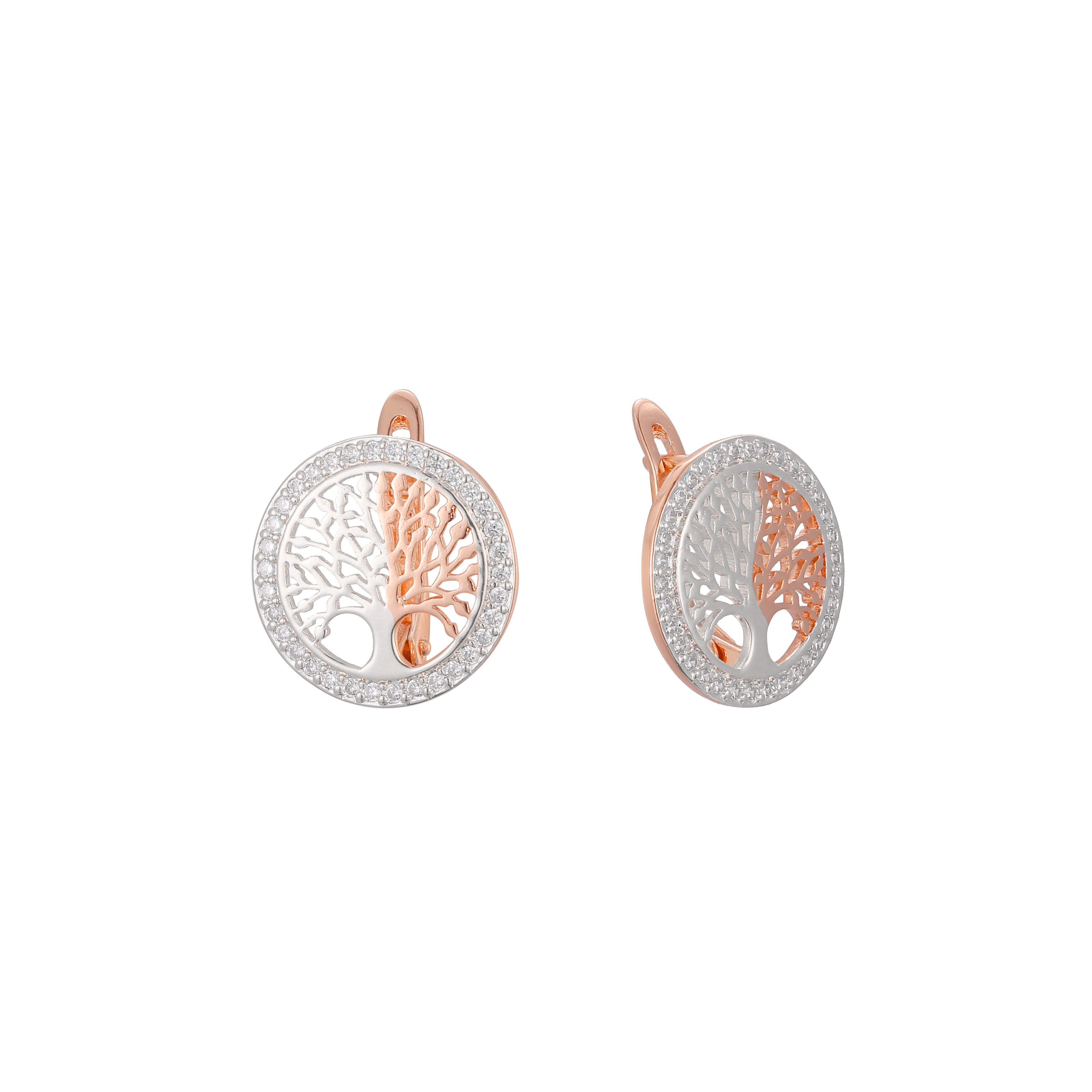 Halo tree cluster earrings in 14K Gold, Rose Gold, two tone plating colors