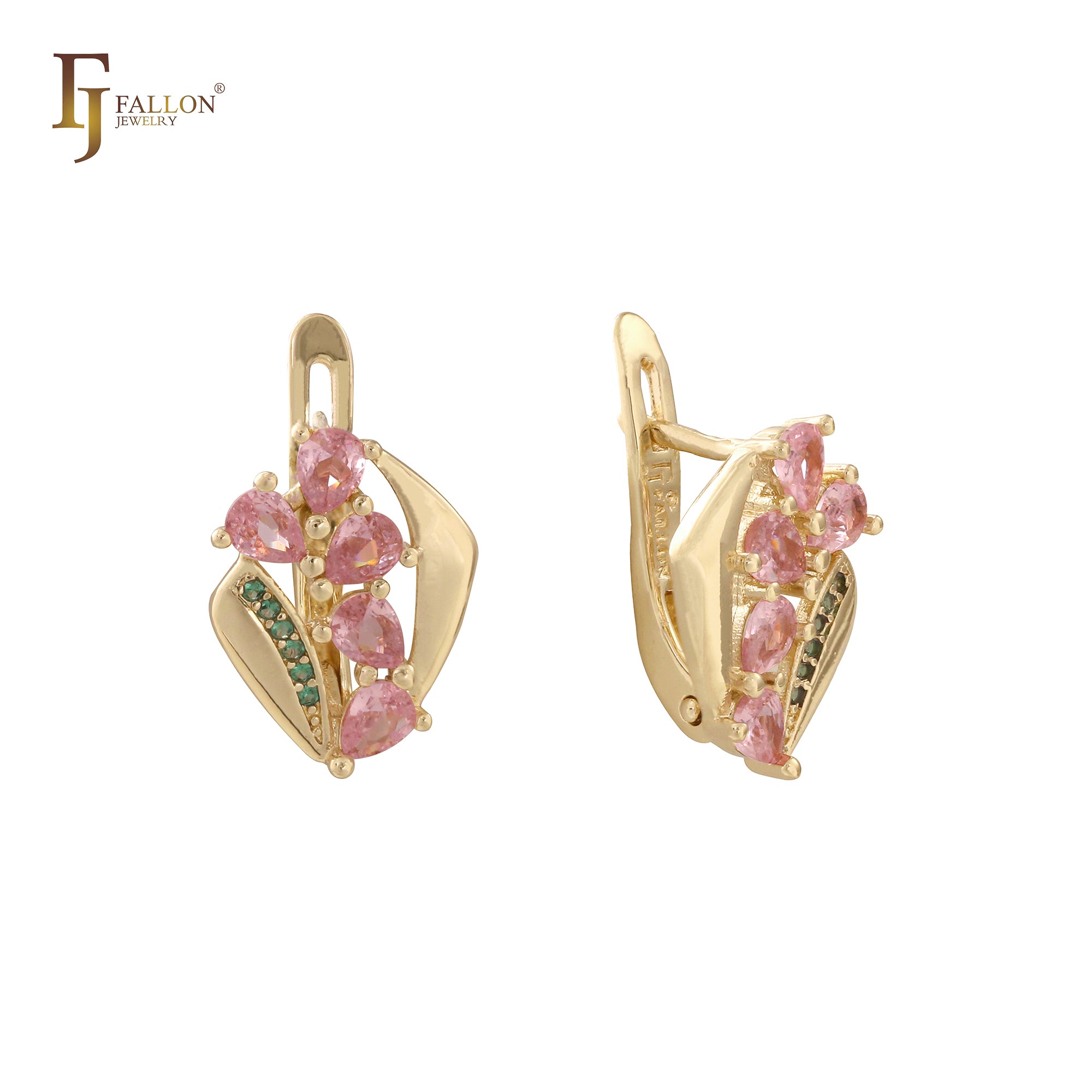 Mixed cluster colorful CZs 14K Gold, Rose Gold, White Gold earrings