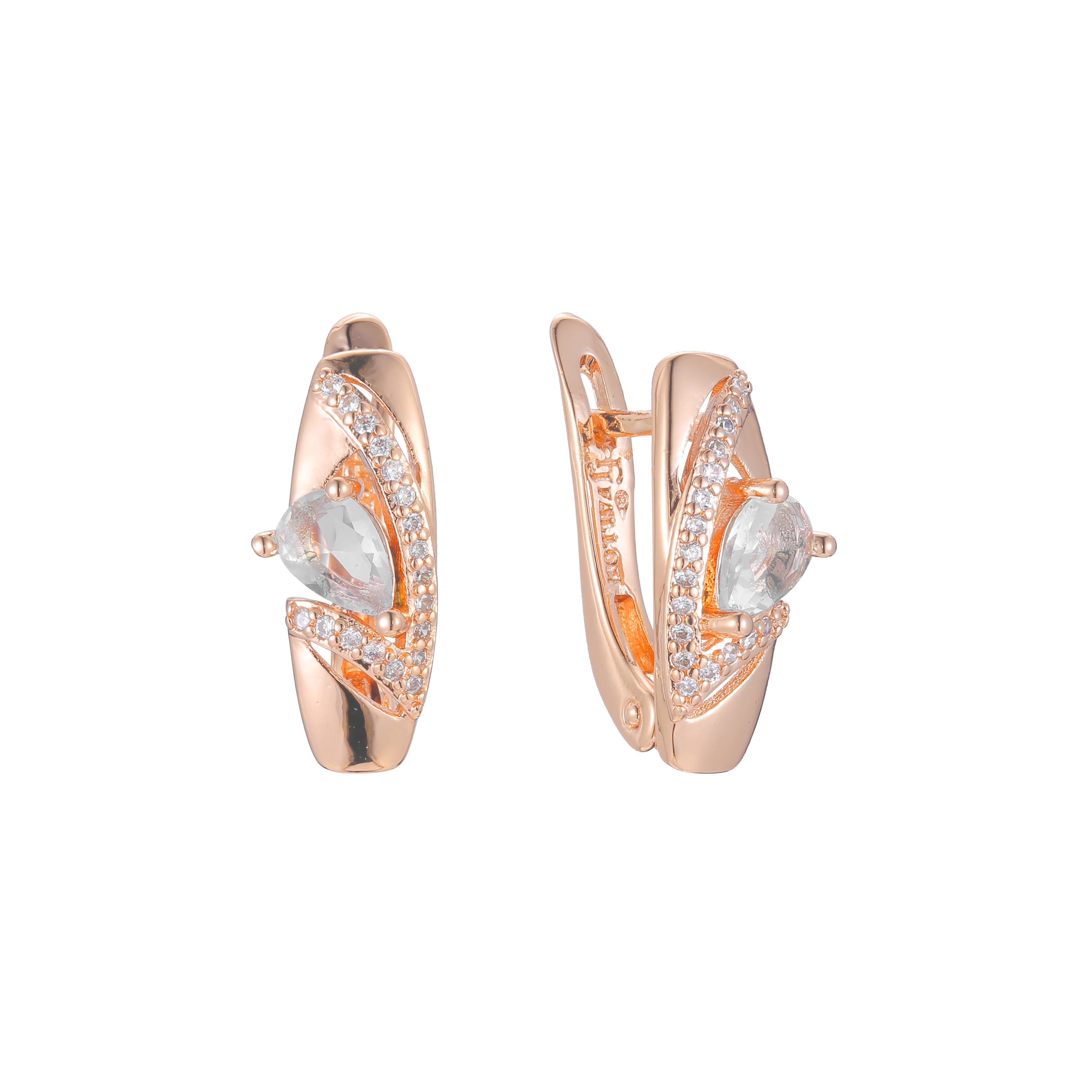 Cluster teardrop CZs 14K Gold, Rose Gold, two tone earrings