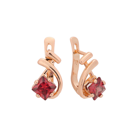 Music tone solitaire squared colorful CZ Rose Gold earrings