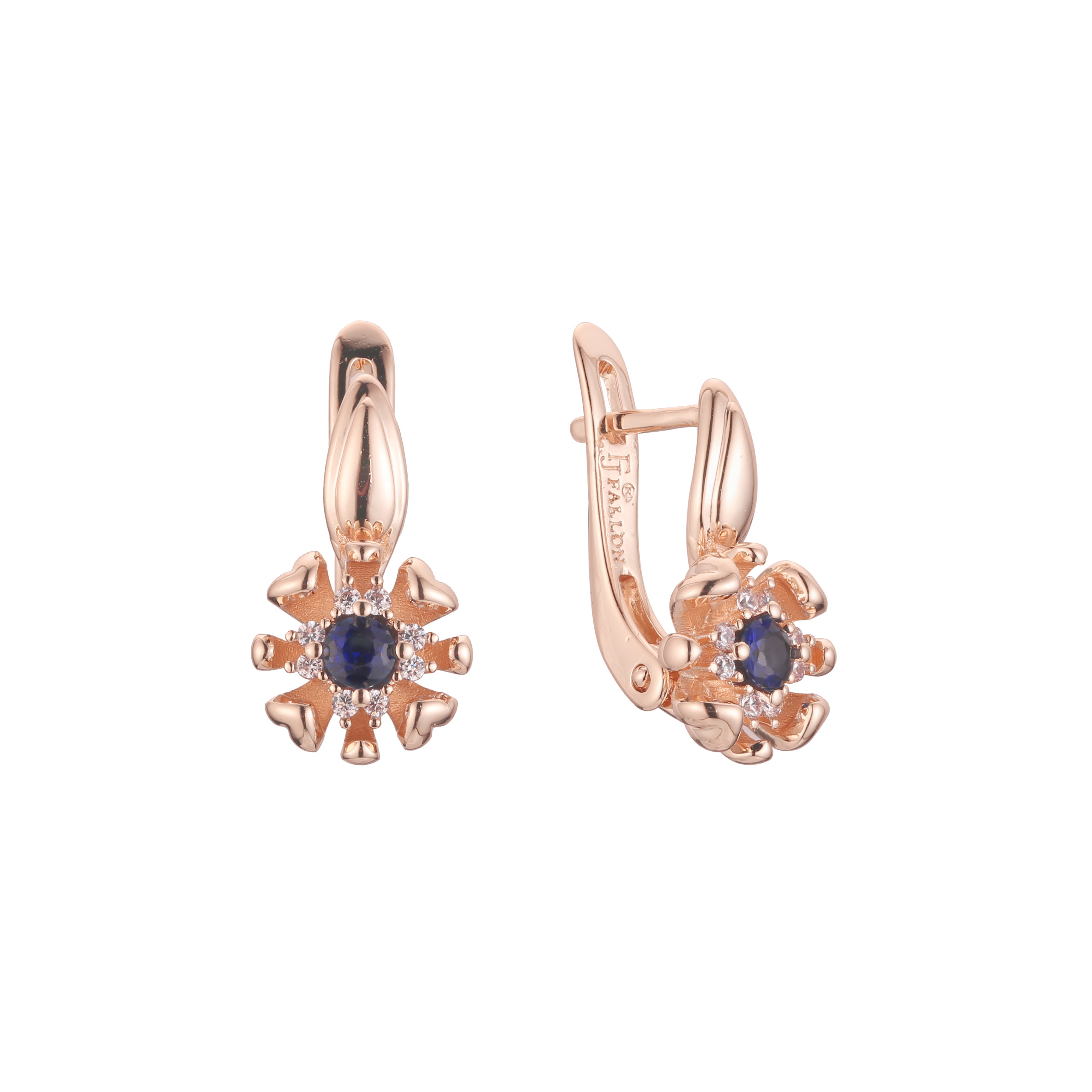 Aretes flor solitaria en Oro 14K, Oro Rosa, baño de dos tonos