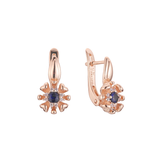 Solitaire flower earrings in 14K Gold, Rose Gold, two tone plating colors